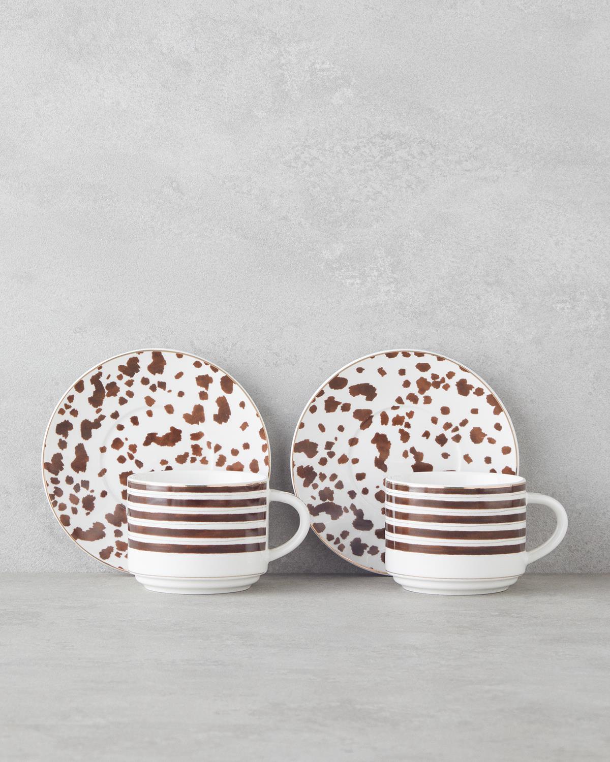 Sedona New Bone China 4 Parça 2 Kişilik Çay Fincanı Takımı 230 ml Kahverengi