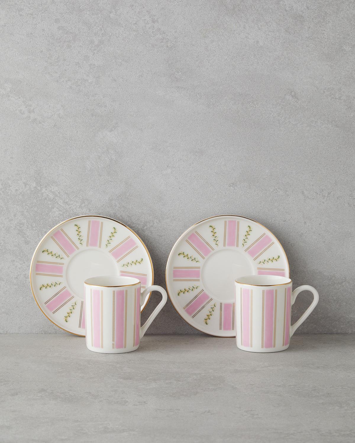 Serenade Bone Porselen 4 Parça 2 Kişilik Kahve Fincan Takımı 90 ml Pembe - Gold