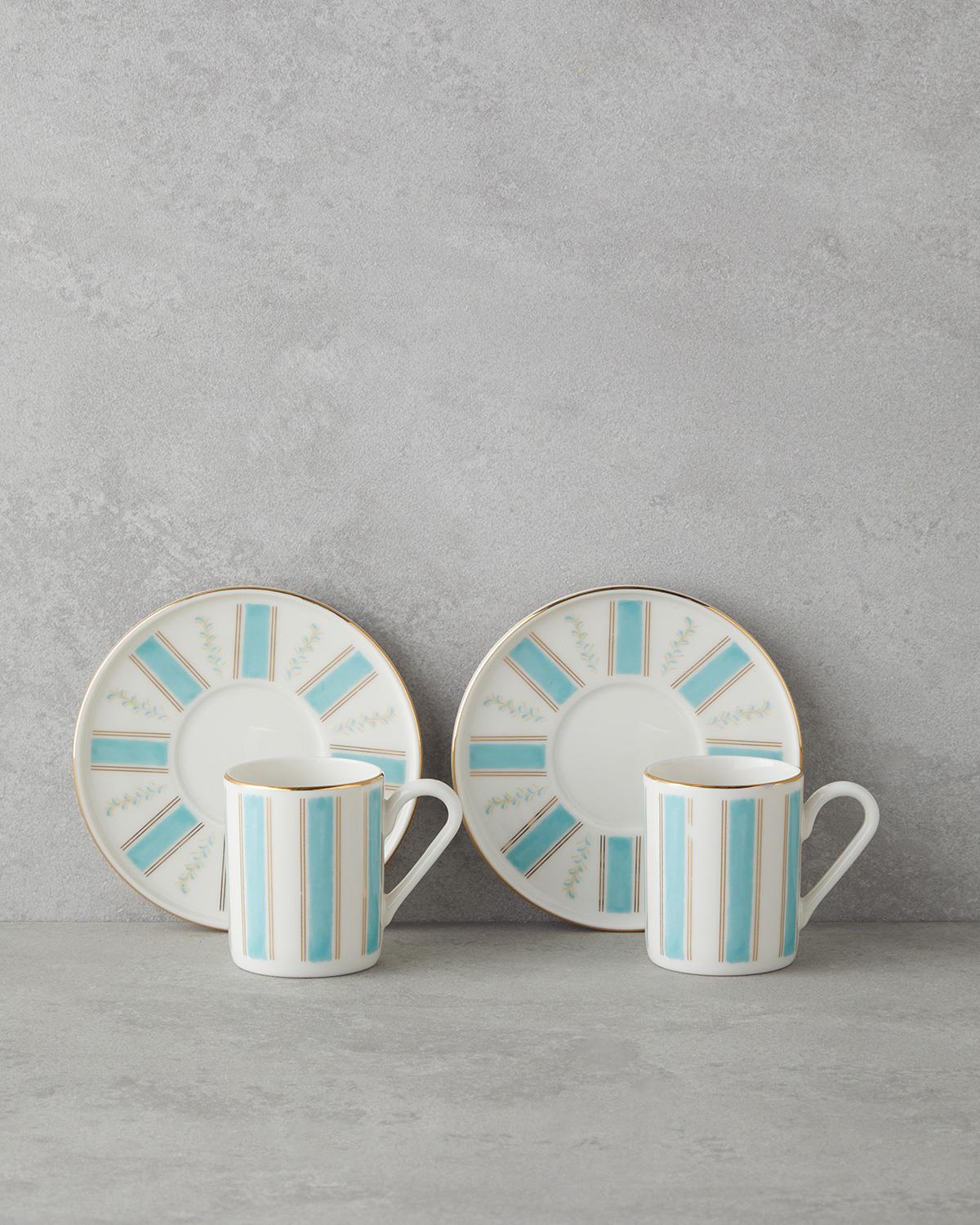 Serenade Bone Porselen 4 Parça 2 Kişilik Kahve Fincan Takımı 90 ml Mavi Gold