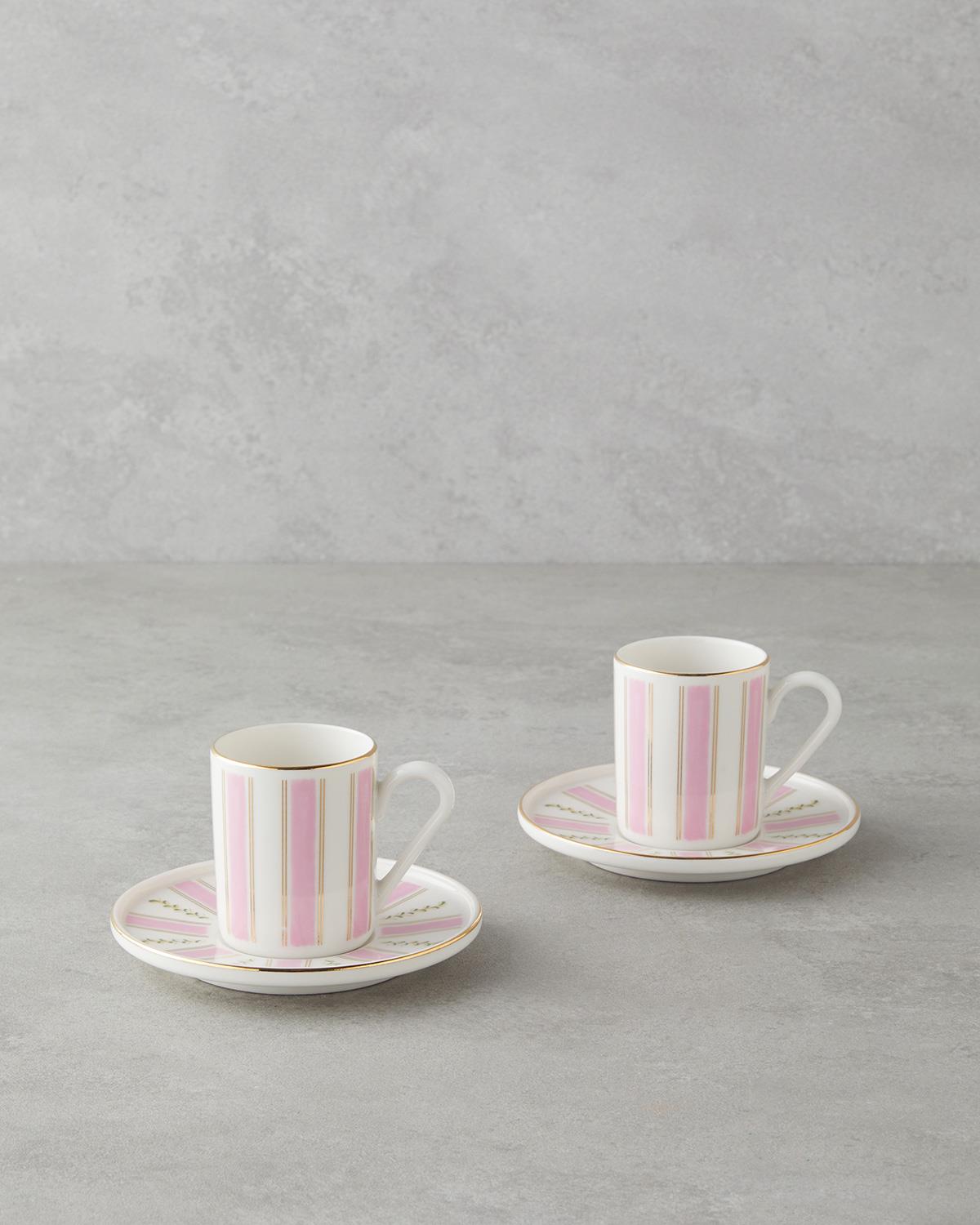 Serenade Bone Porselen 4 Parça 2 Kişilik Kahve Fincan Takımı 90 ml Pembe - Gold
