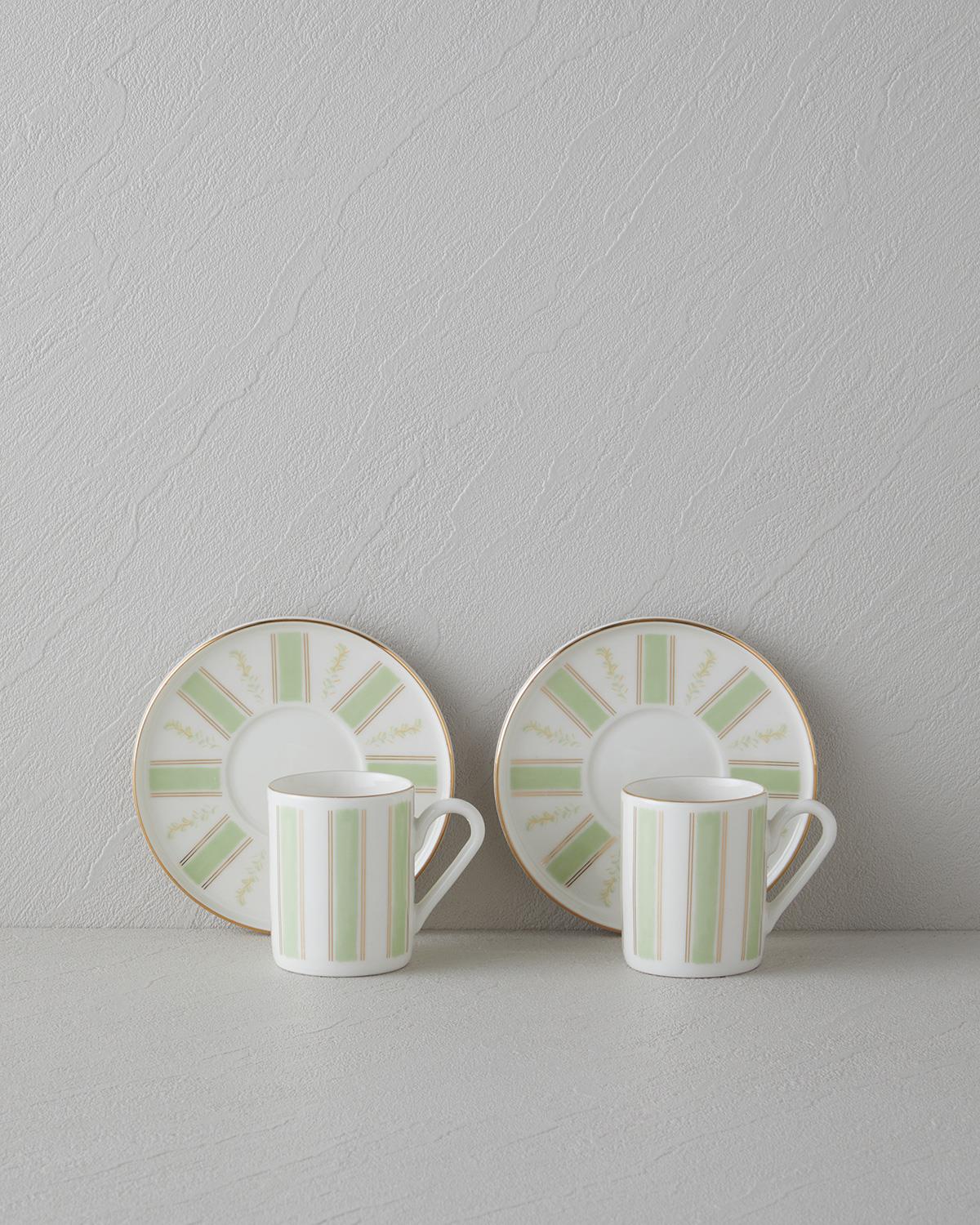 Serenade Bone Porselen 4 Parça 2 Kişilik Kahve Fincan Takımı 90 ml Yeşil-Gold