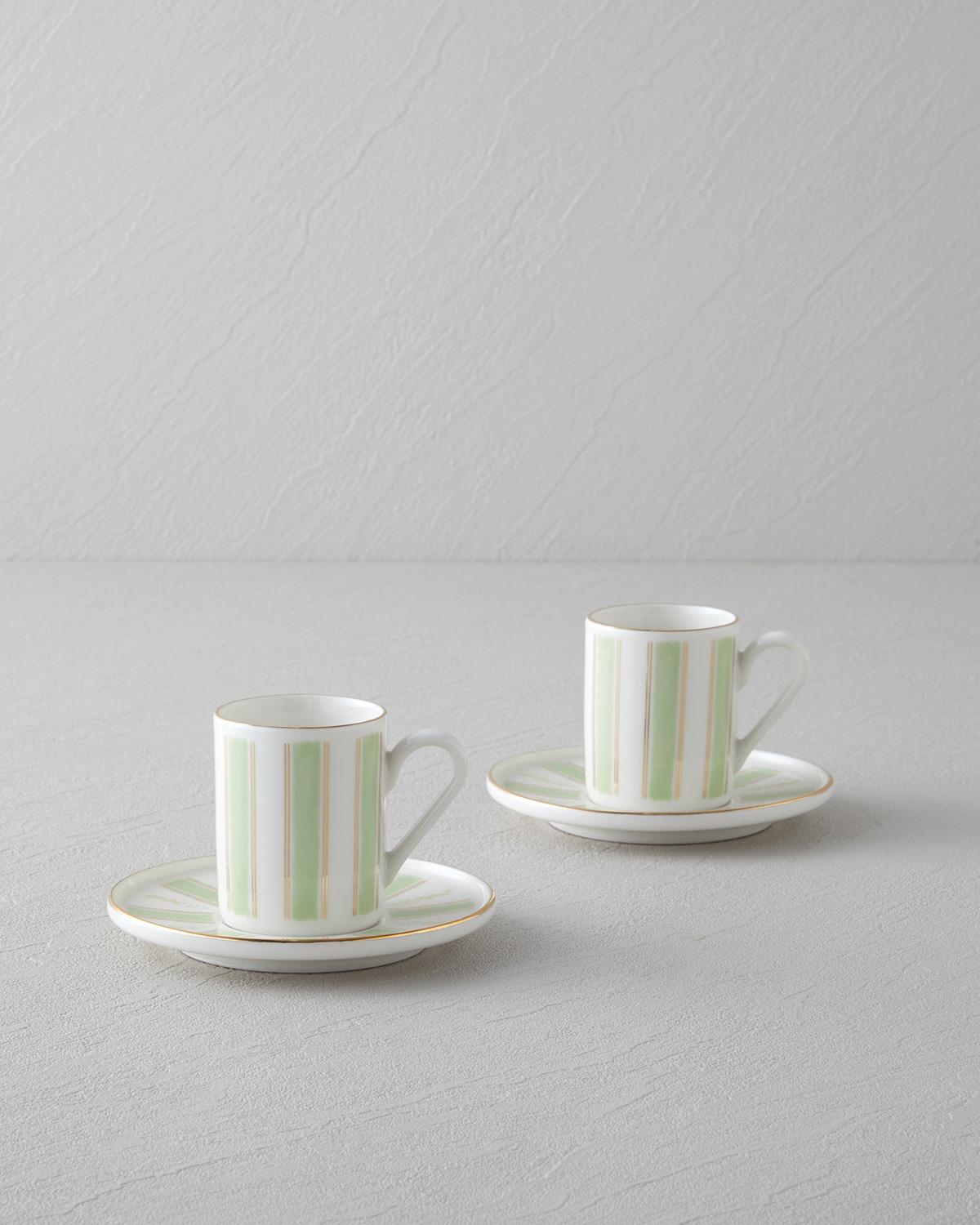 Serenade Bone Porselen 4 Parça 2 Kişilik Kahve Fincan Takımı 90 ml Yeşil-Gold