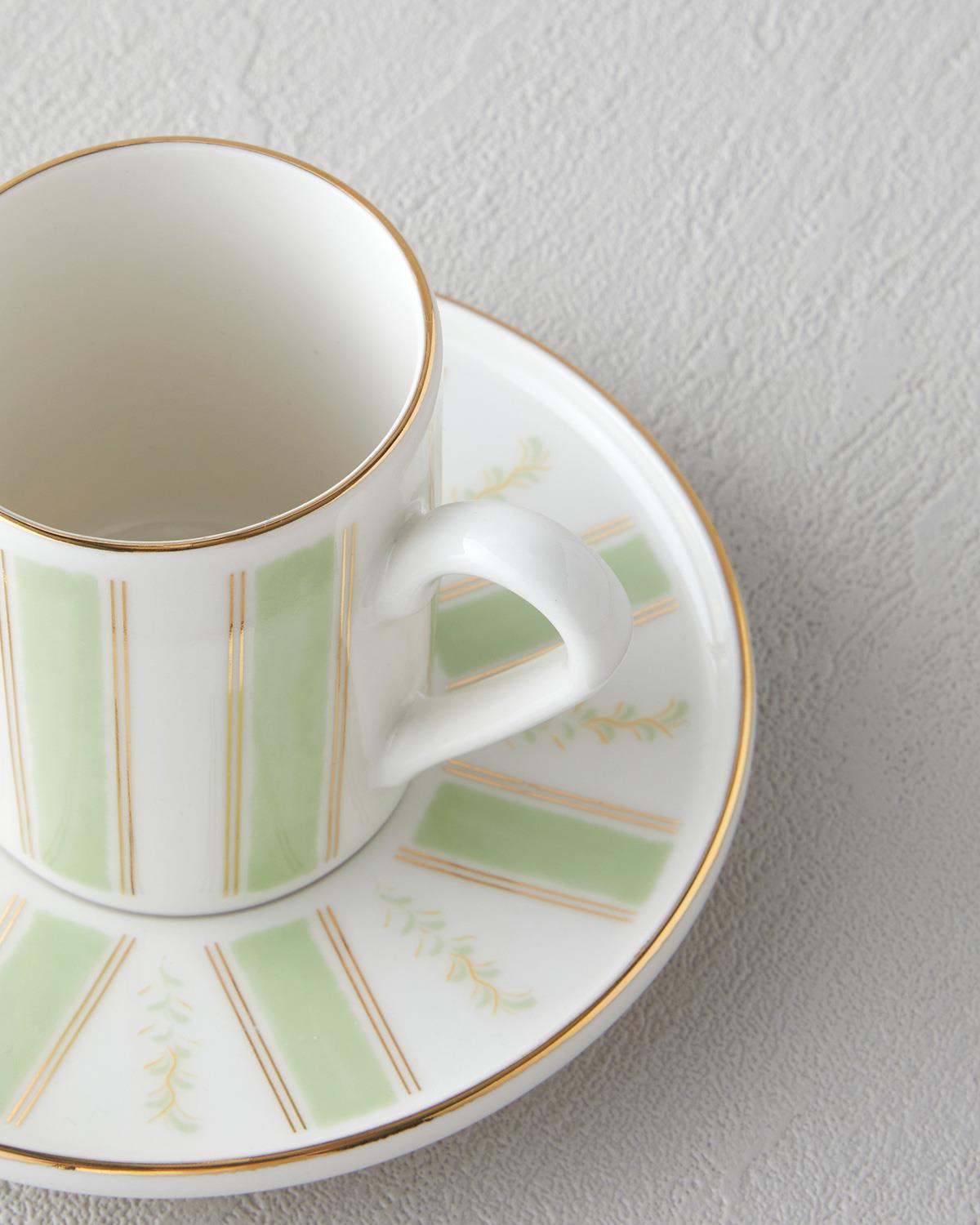 Serenade Bone Porselen 4 Parça 2 Kişilik Kahve Fincan Takımı 90 ml Yeşil-Gold