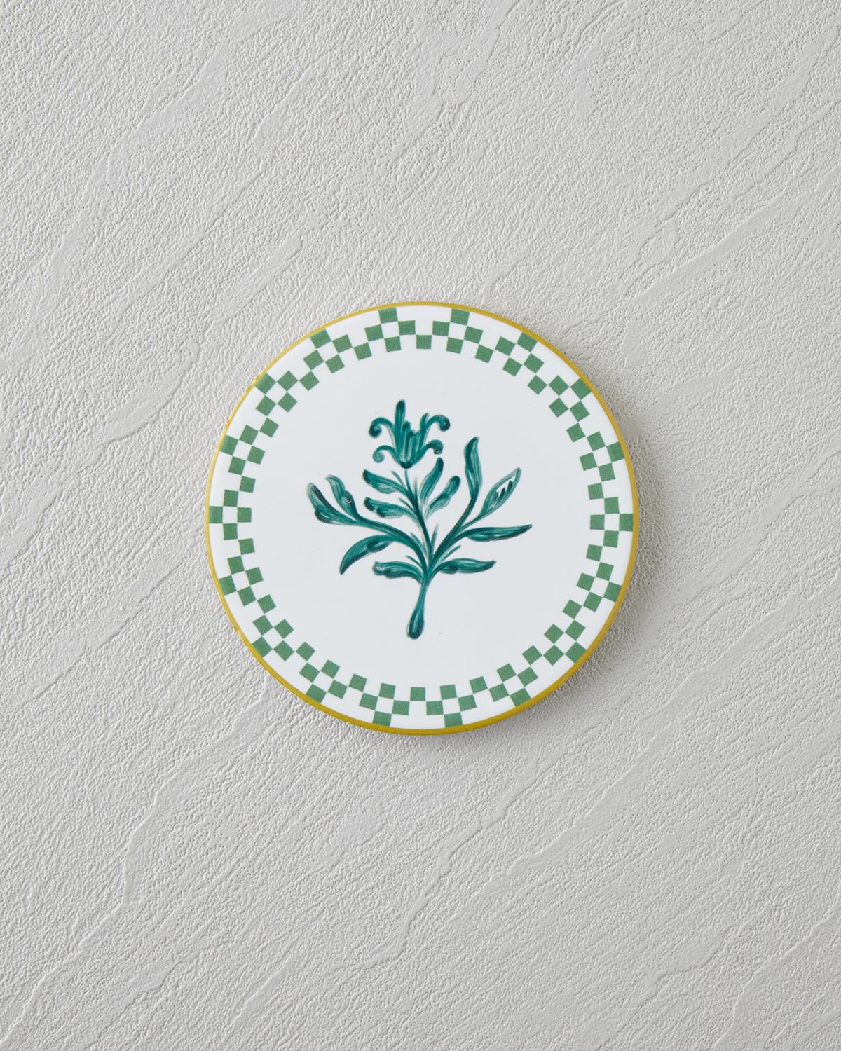 Serina Seramik Bardak Altlığı 10.8x0.8 cm Beyaz - Yeşil