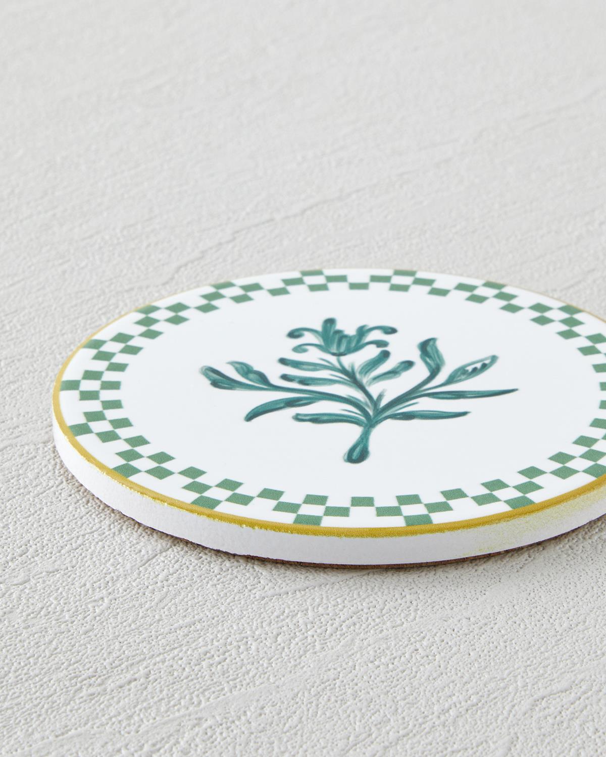 Serina Seramik Bardak Altlığı 10.8x0.8 cm Beyaz - Yeşil