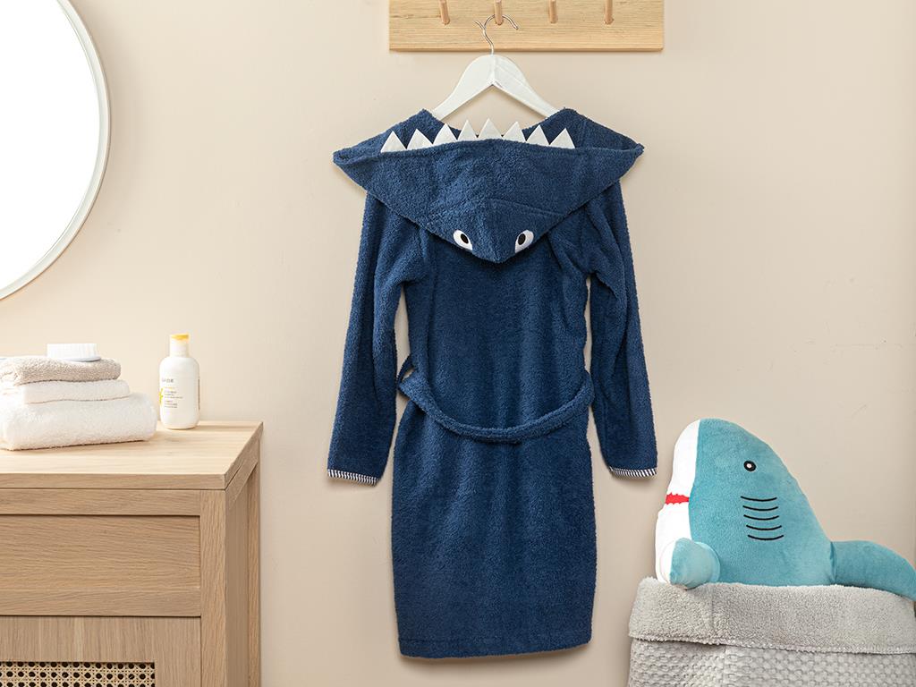 Shark Pamuk Çocuk Bornoz 10 - 12 Yaş Lacivert