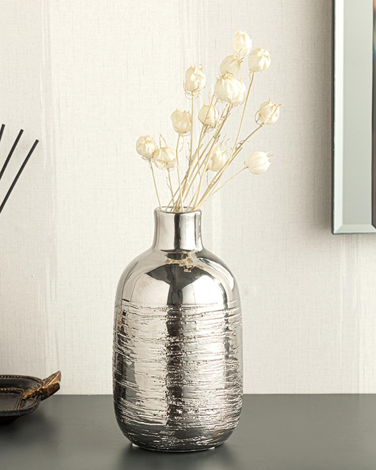 Shine Vazo 10x10x20 cm Silver