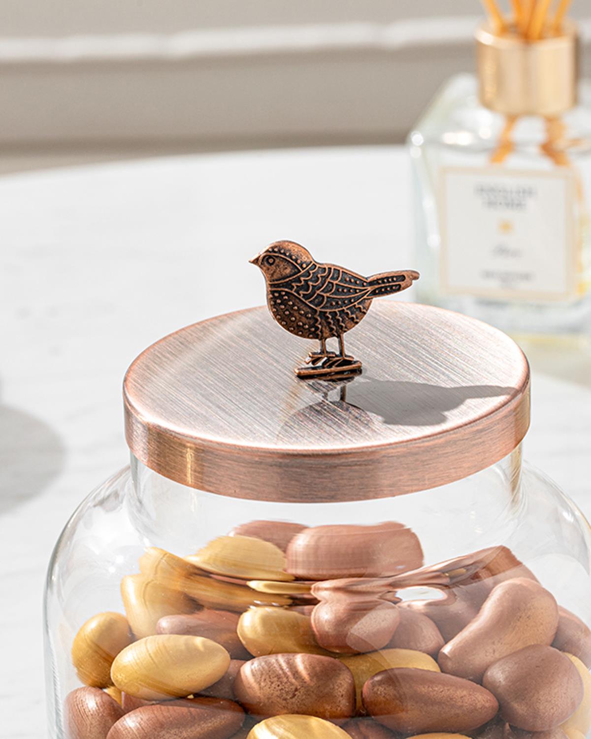 Shiny Bird Cam Kavanoz 14x12,2 cm Bronz