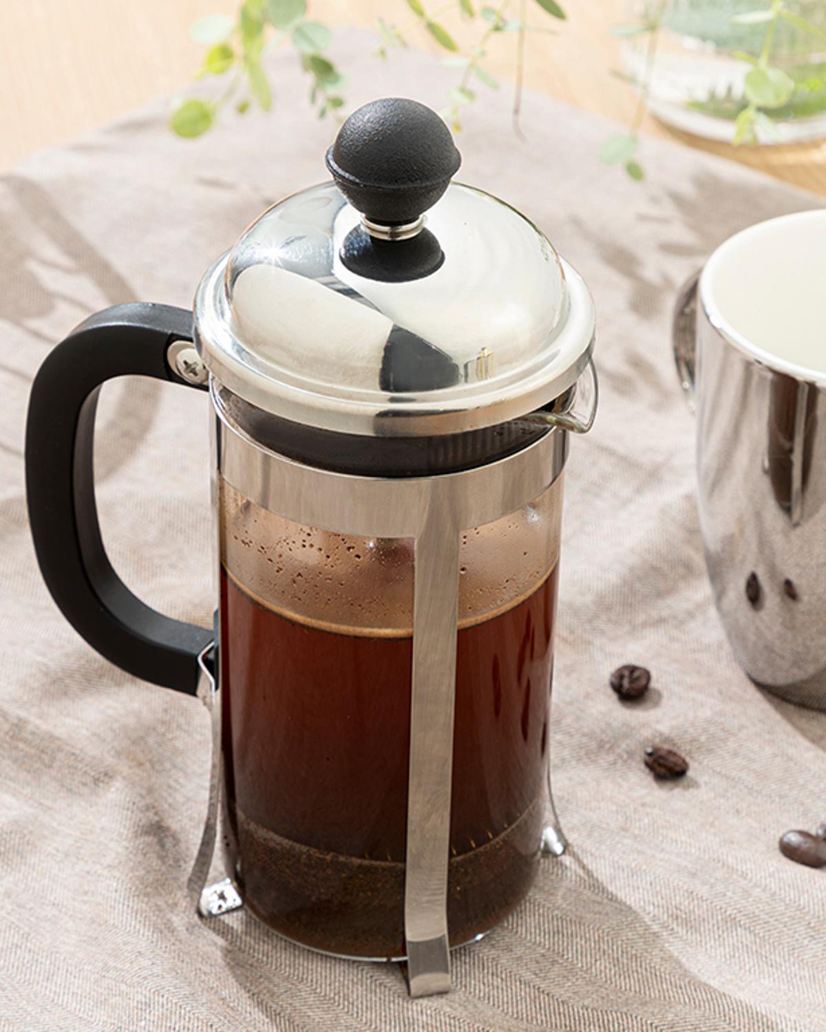 Shiny Borosilikat Cam French Press 350 ml Silver