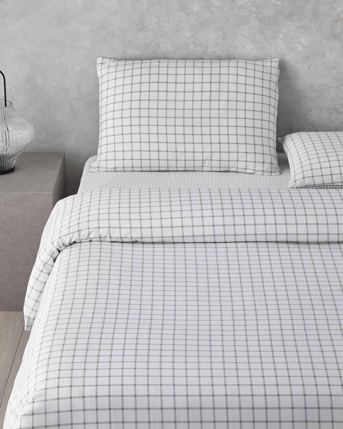 Simple Checks Kolay Ütülenir Çift Kişilik Nevresim Takımı 200x220 cm Gri