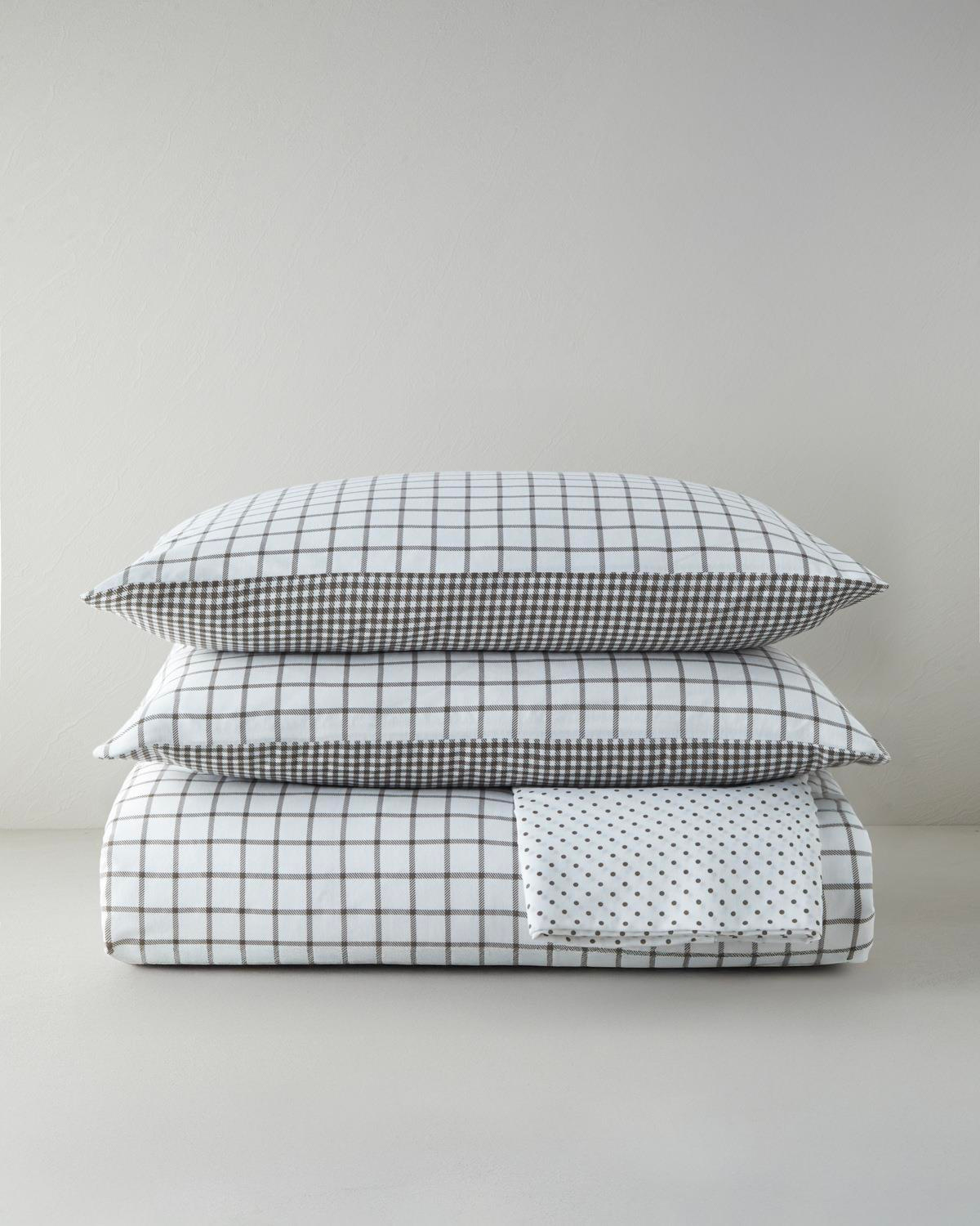 Simple Checks Kolay Ütülenir Çift Kişilik Nevresim Takımı 200x220 cm Kahverengi