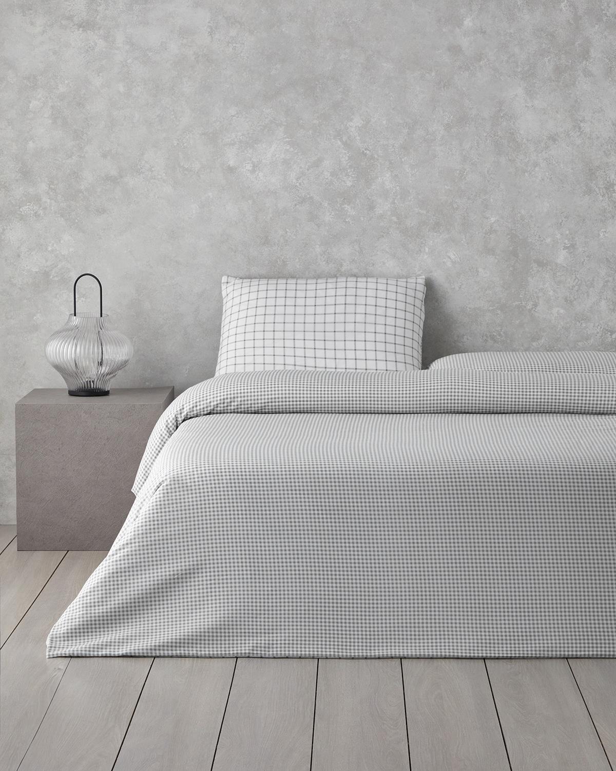 Simple Checks Kolay Ütülenir Çift Kişilik Nevresim Takımı 200x220 cm Gri