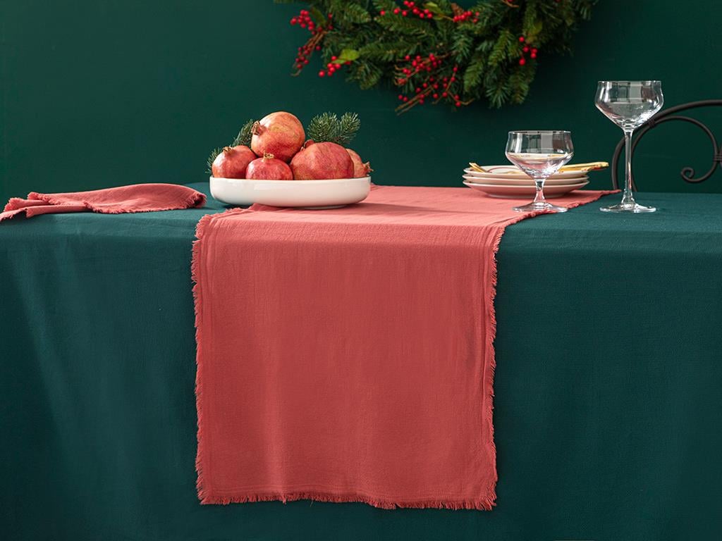 Smooth Fringes Pamuk Runner Bordo