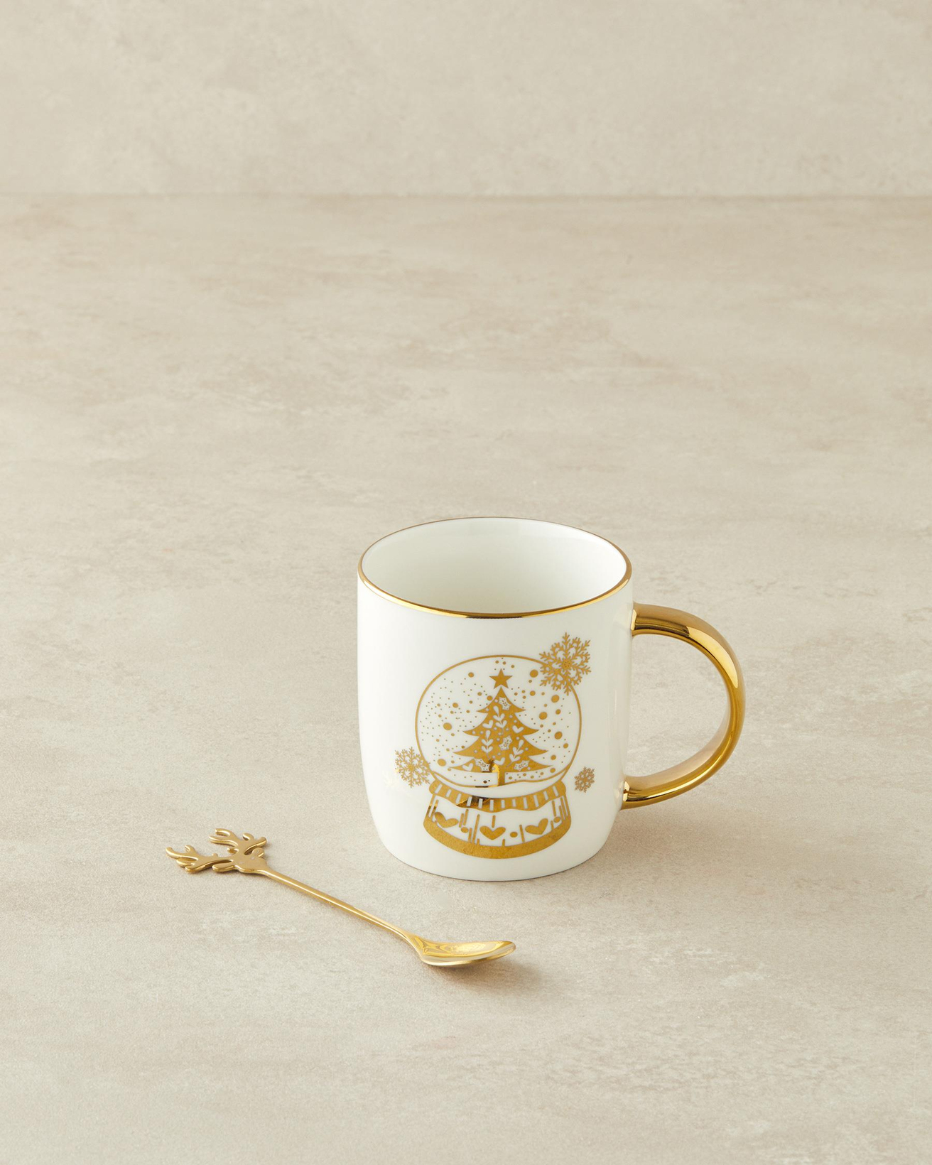 Snow Globe New Bone China Kaşıklı Kupa 360 ml Gold
