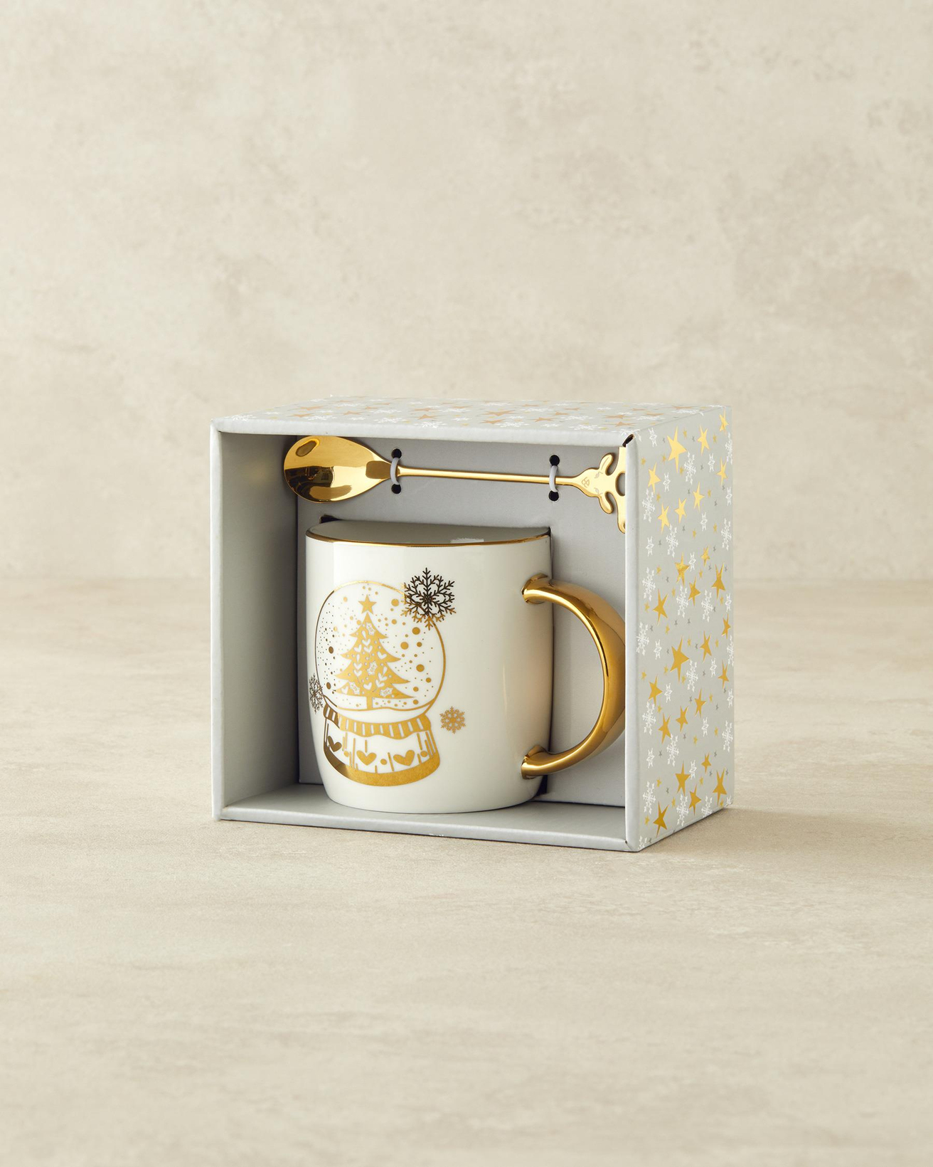 Snow Globe New Bone China Kaşıklı Kupa 360 ml Gold