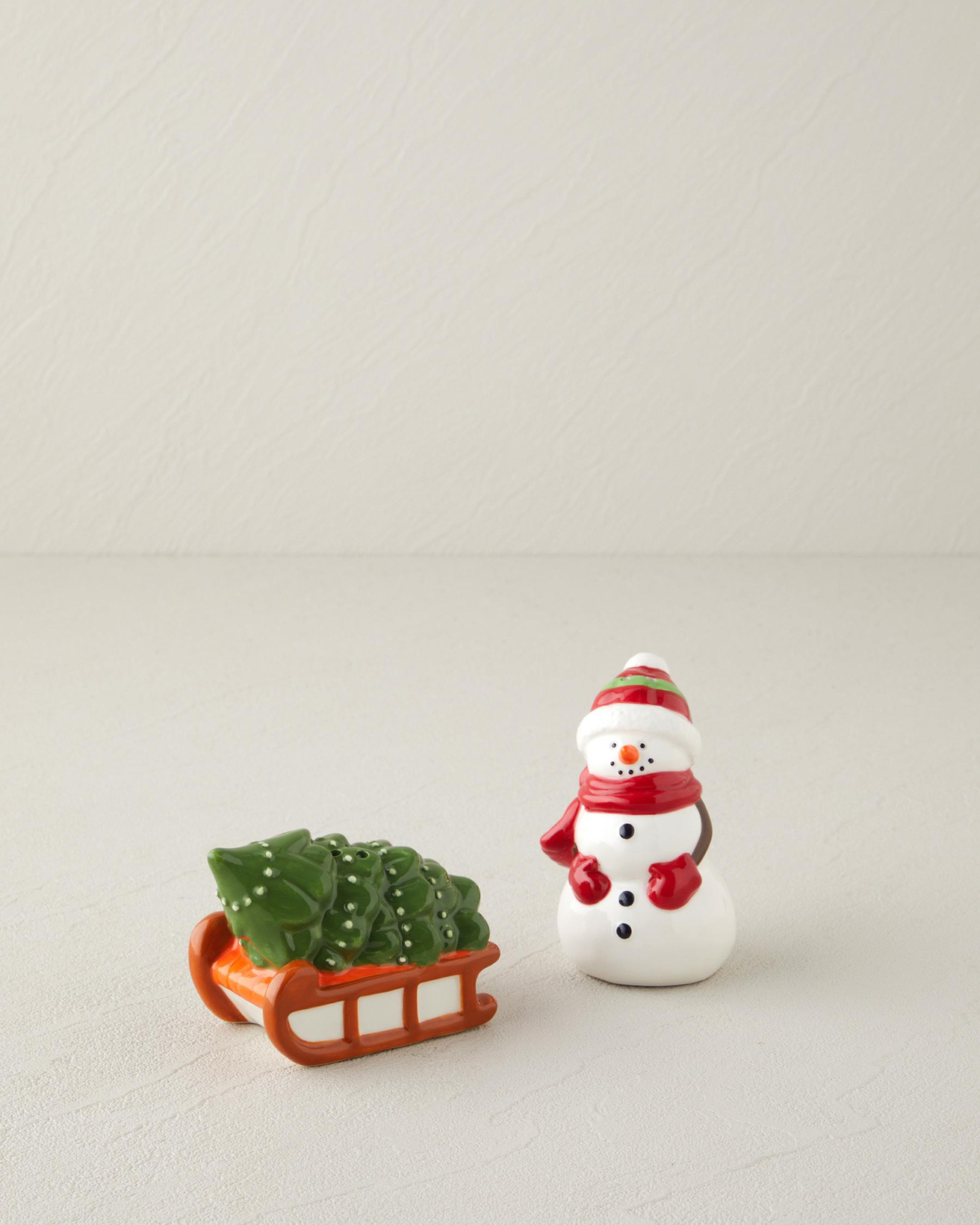 Snowman Seramik 2'li Tuzluk - Biberlik 9x6 cm Beyaz - Yeşil