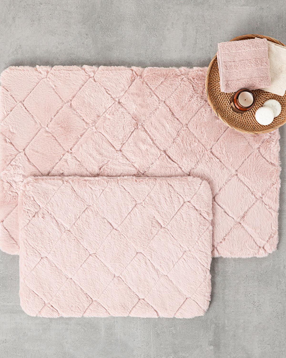 Soft Touch Rabbit Peluş Banyo Paspası Seti 60X90 + 45X60 Pudra