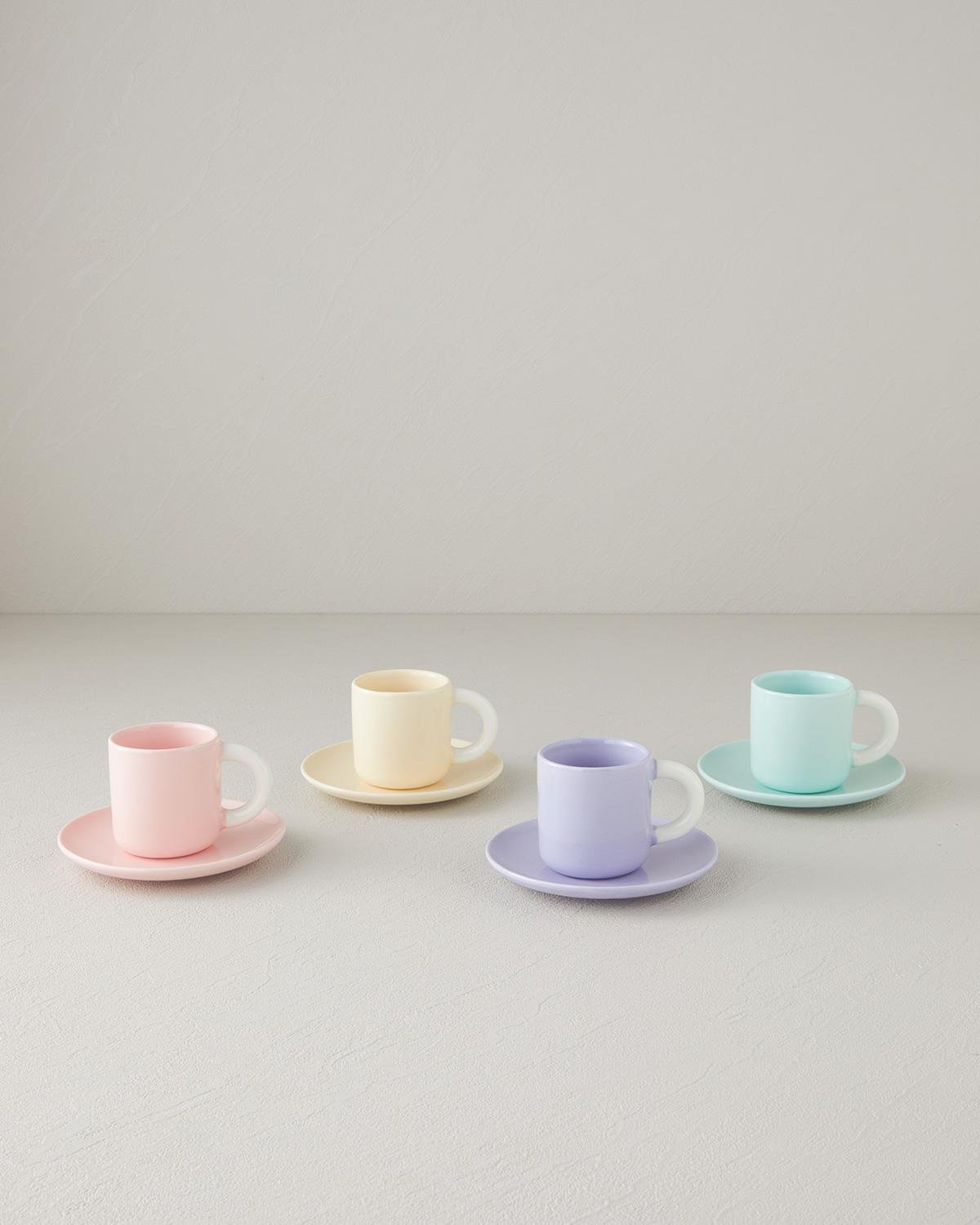 Softy New Bone China 8 Parça 4 Kişilik Kahve Fincan Takımı 100 ml Renkli