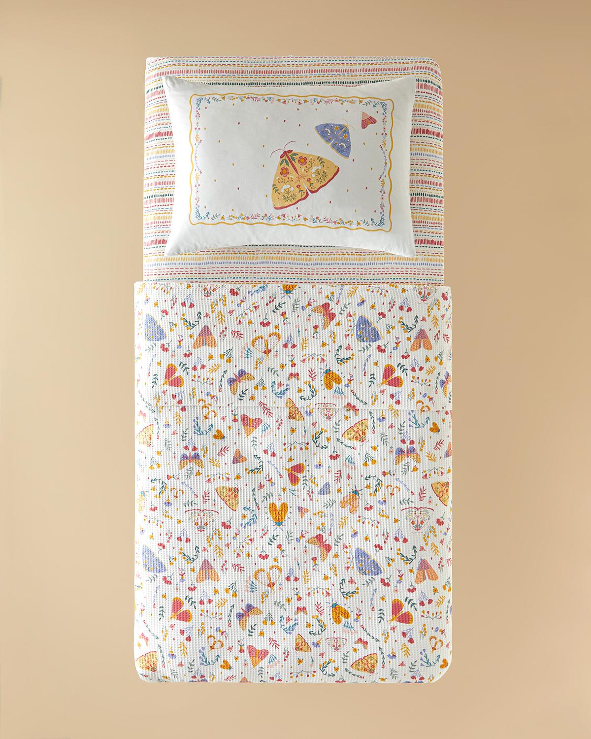 Spring Shine Pamuklu Tek Kişilik Çocuk Pike Takımı 150x220 cm Pembe