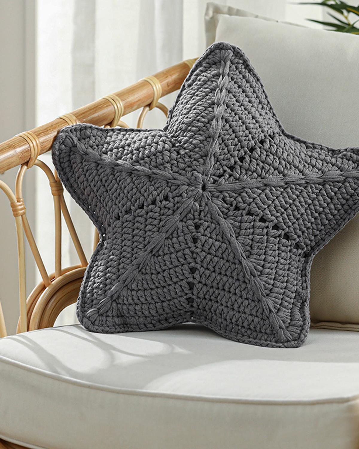 Star Örgü Dekoratif Kırlent 50 cm Gri