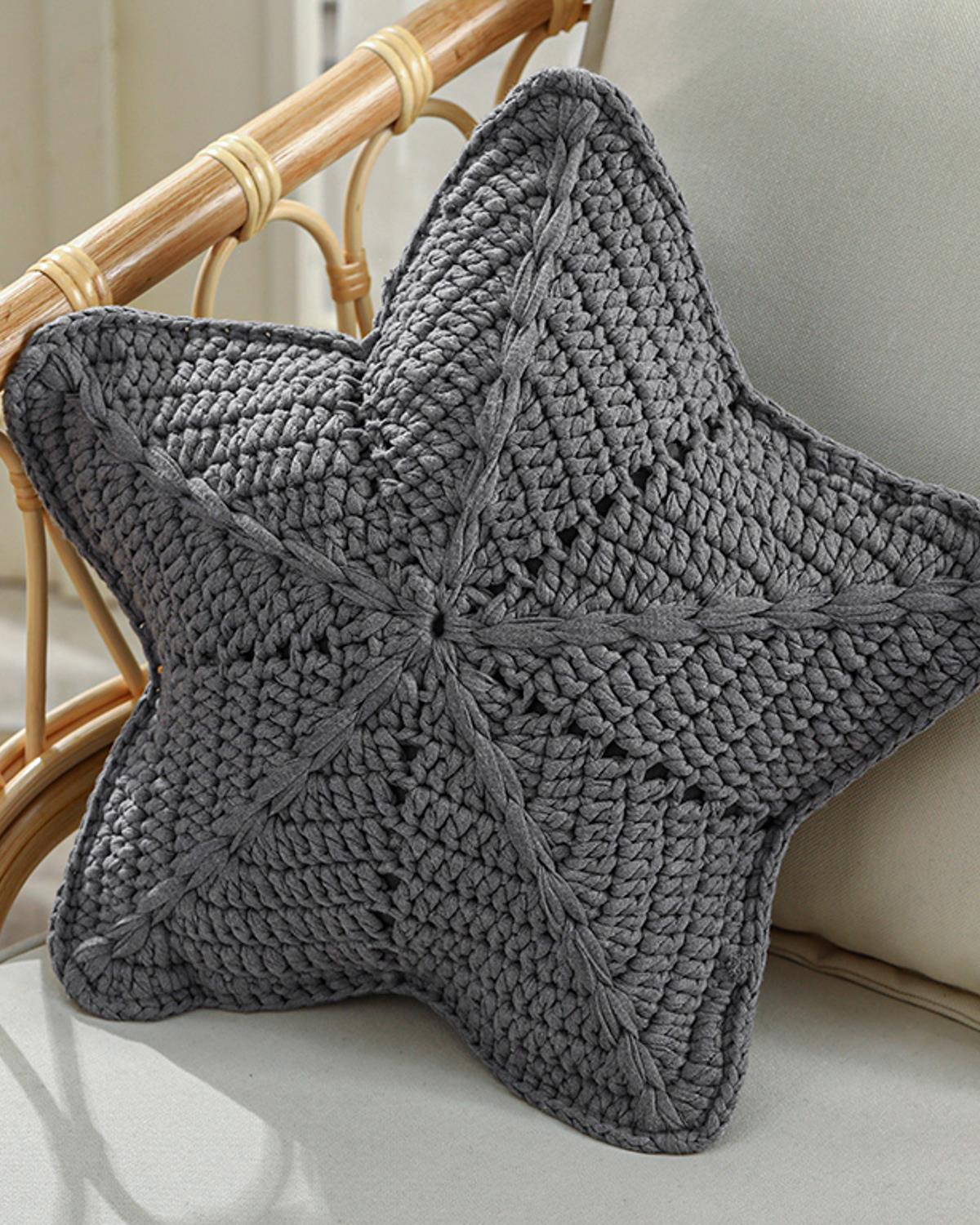 Star Örgü Dekoratif Kırlent 50 cm Gri