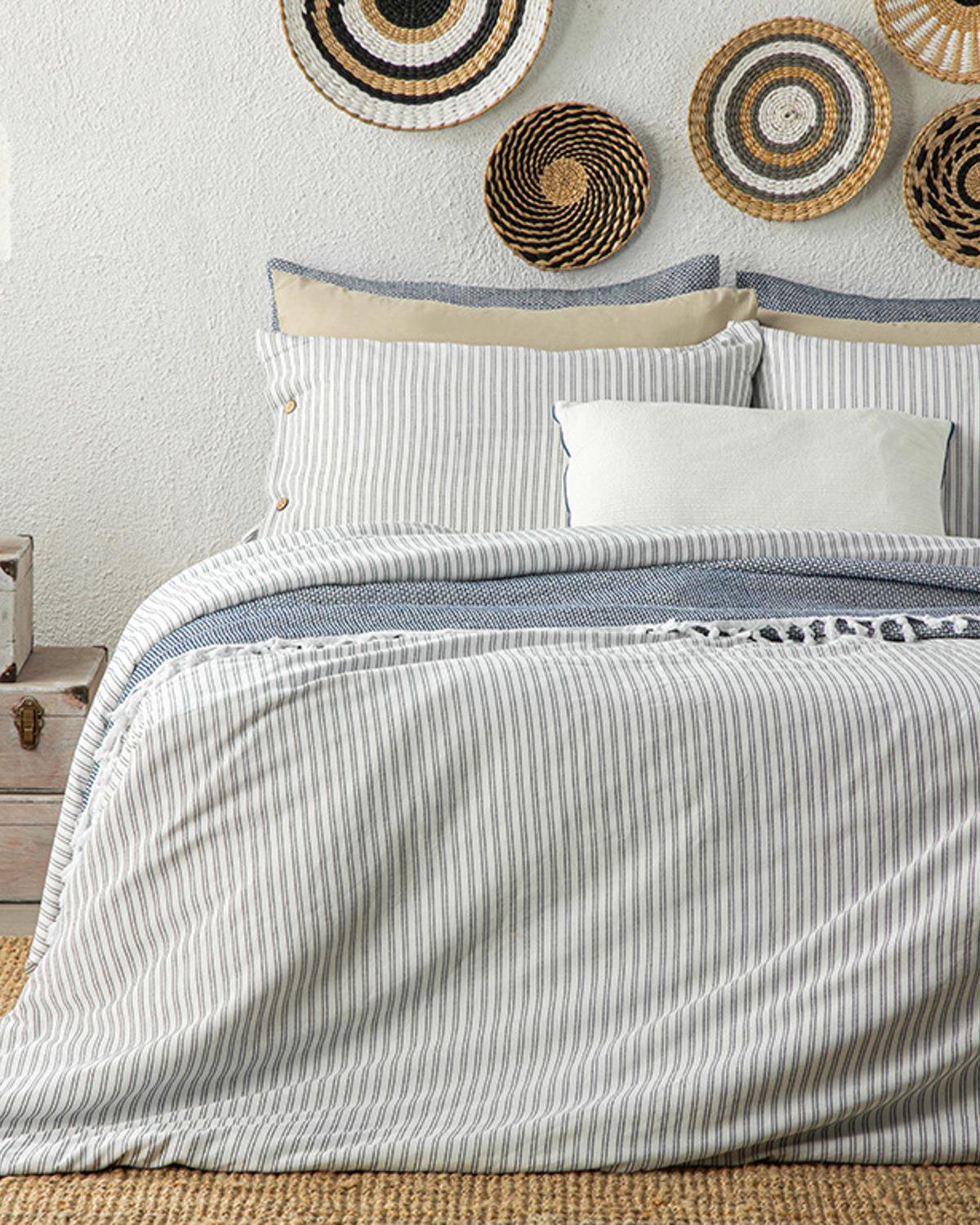 Stitch Line İpliği Boyalı King Size Nevresim Takımı Lacivert