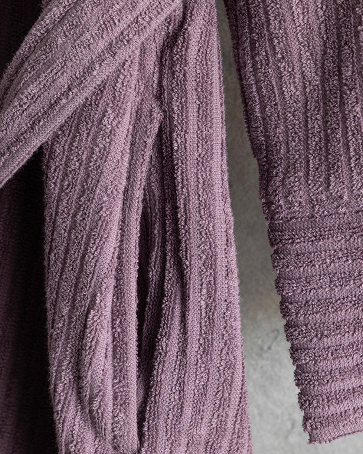 Stripe Pamuklu Fitilli Bornoz S-M Mor