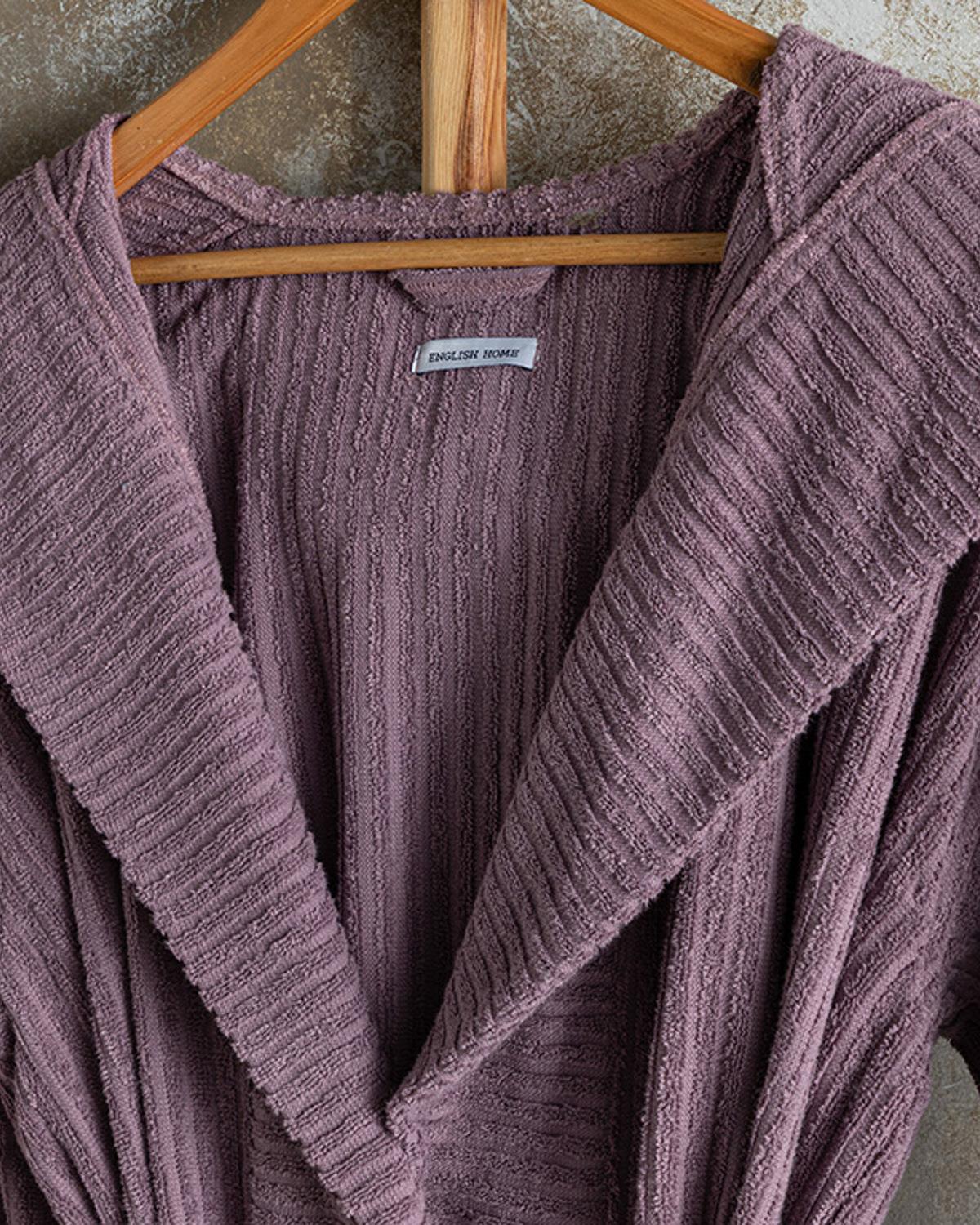 Stripe Pamuklu Fitilli Bornoz S-M Mor