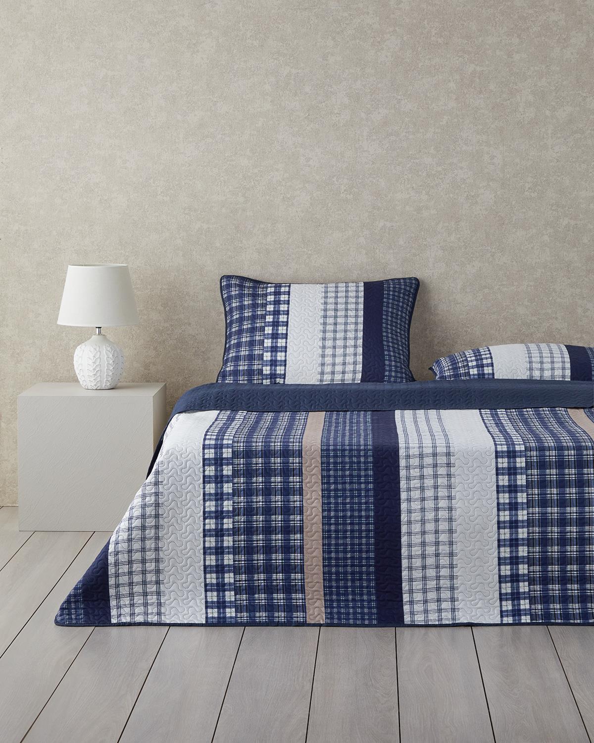 Stripe Path Çok Amaçlı Çift Kişilik Yatak Örtüsü Takımı 200x220 cm Mavi