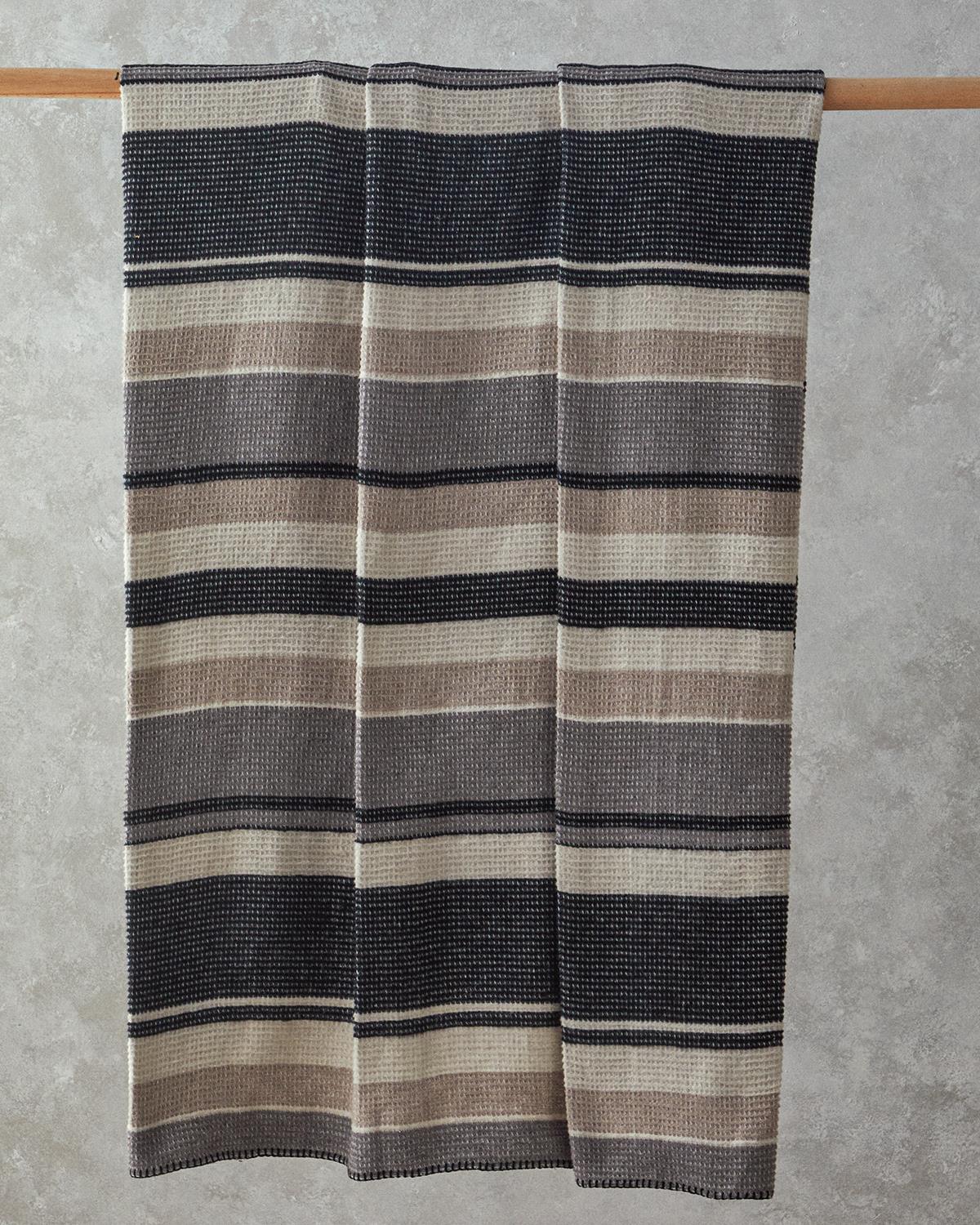 Striped Dört Mevsim Çift Kişilik Battaniye Antrasit