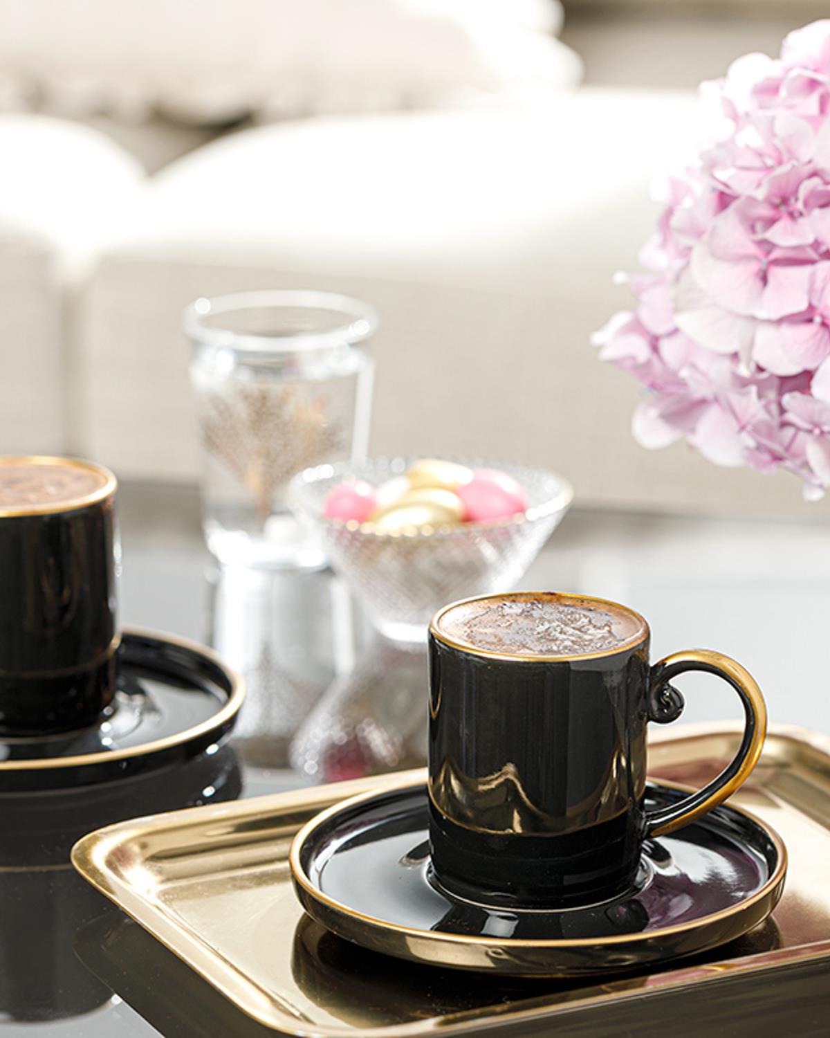 Stripes Porselen 4 Parça 2 Kişilik Kahve Fincan Takımı 85 ml Siyah