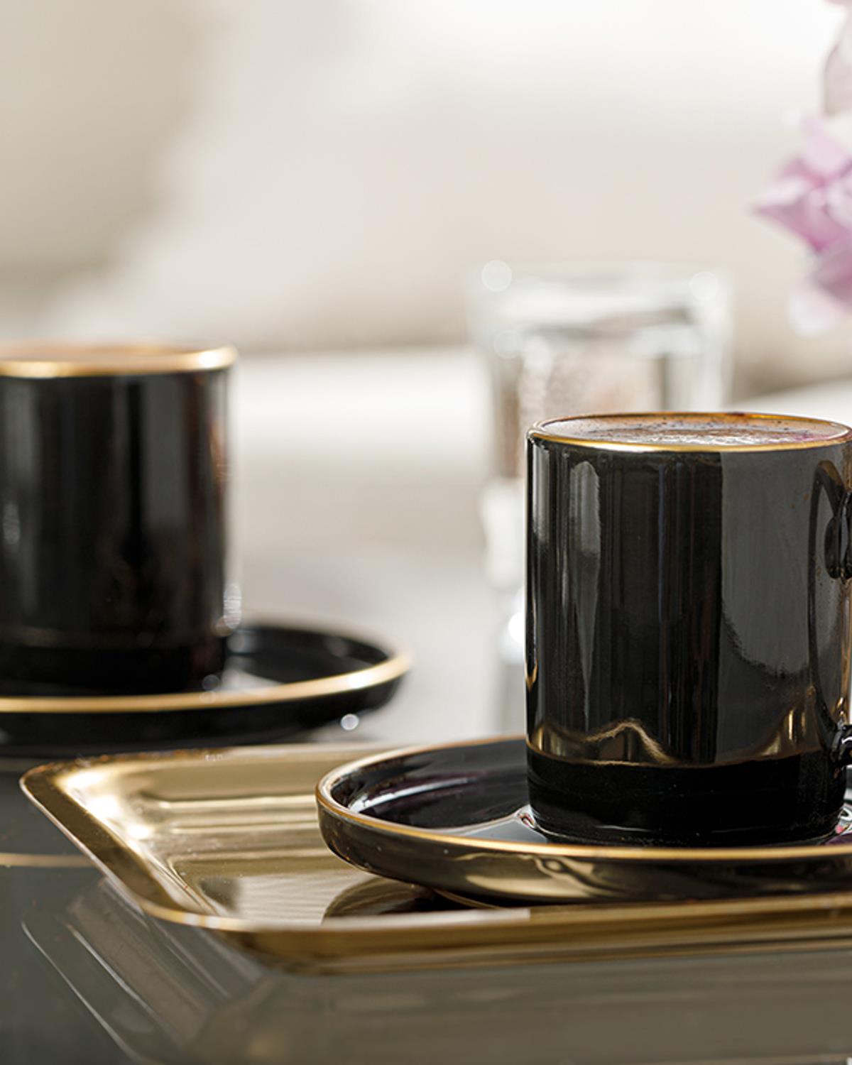 Stripes Porselen 4 Parça 2 Kişilik Kahve Fincan Takımı 85 ml Siyah