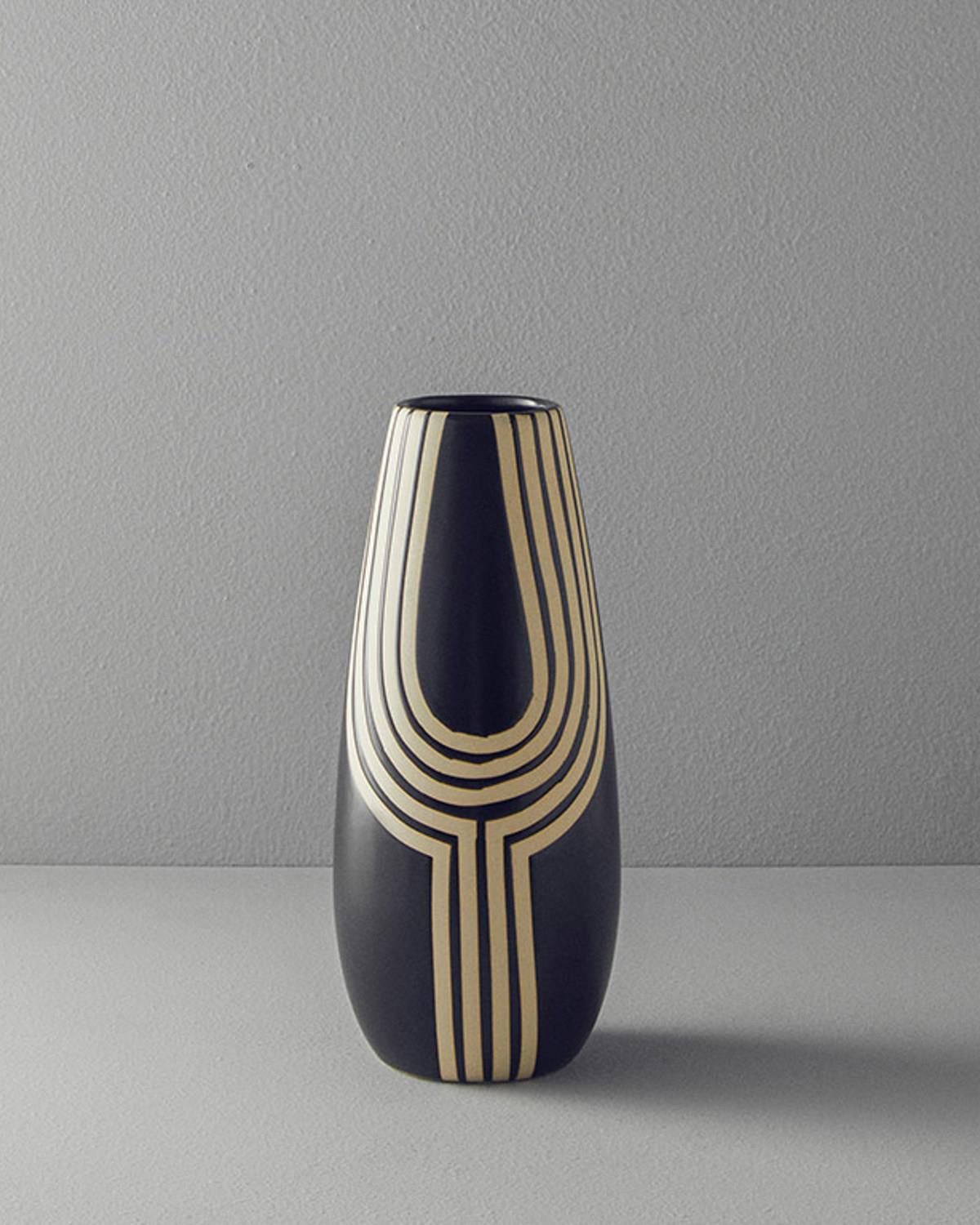 Stripy Seramik Vazo Siyah