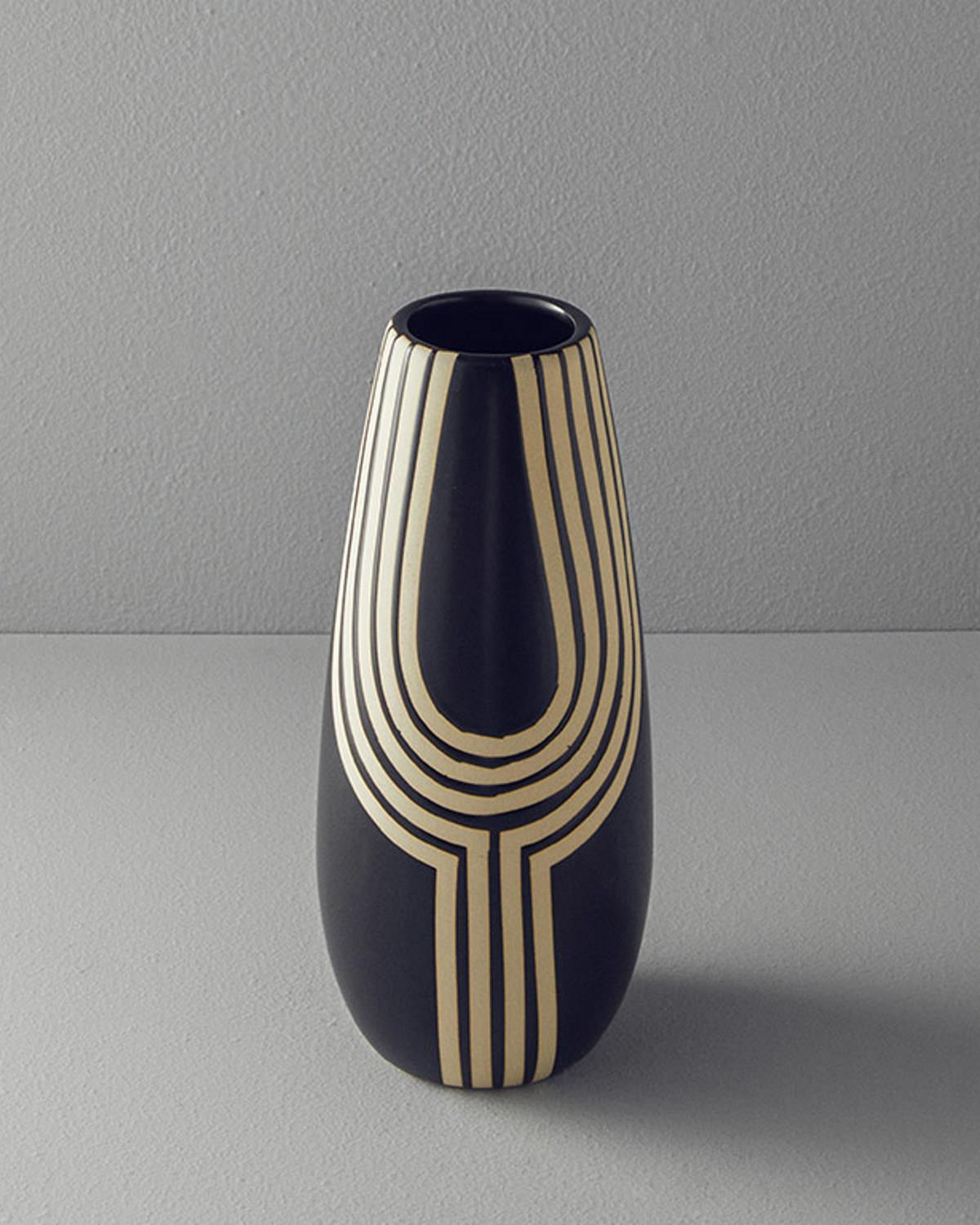 Stripy Seramik Vazo Siyah