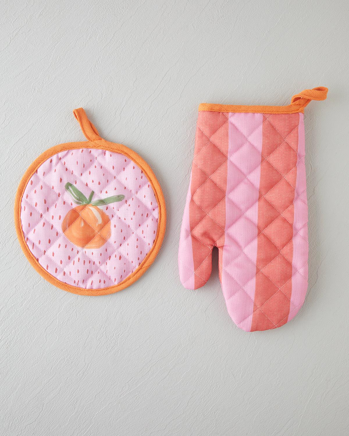 Summer Orange Polyester 2'li Mutfak Seti 17x30 Cm + 20x20 Cm Kırmızı-Pembe