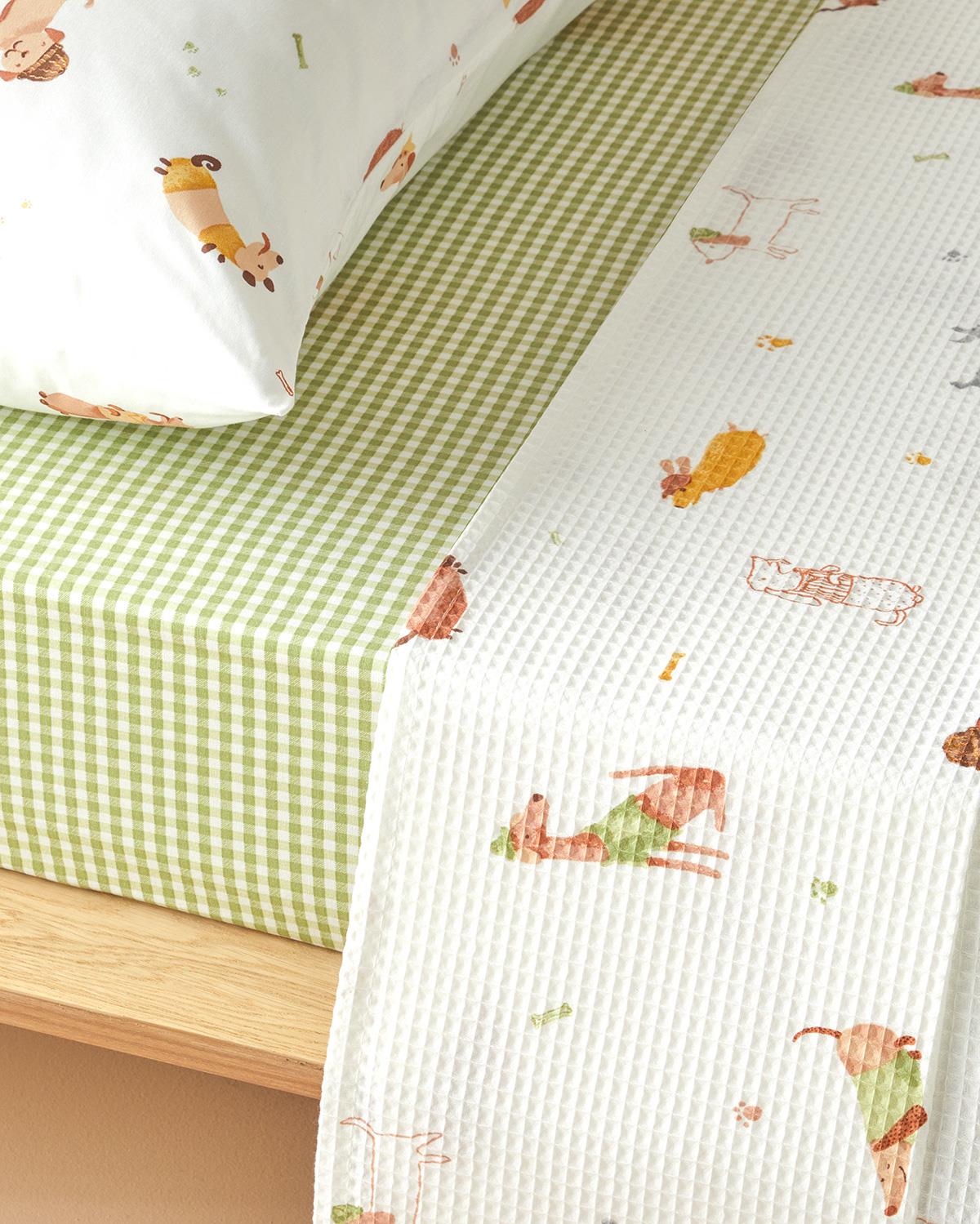 Sweety Dogs Pamuklu Tek Kişilik Çocuk Pike Takımı 150x220 cm Kahve