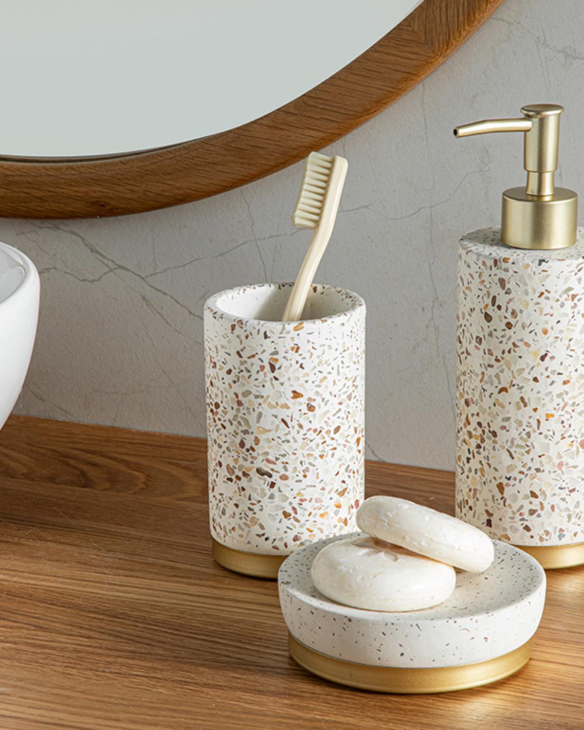 Terazzo Banyo Seti 7,1x20+7,1x6+10,9x3 cm Taş Rengi
