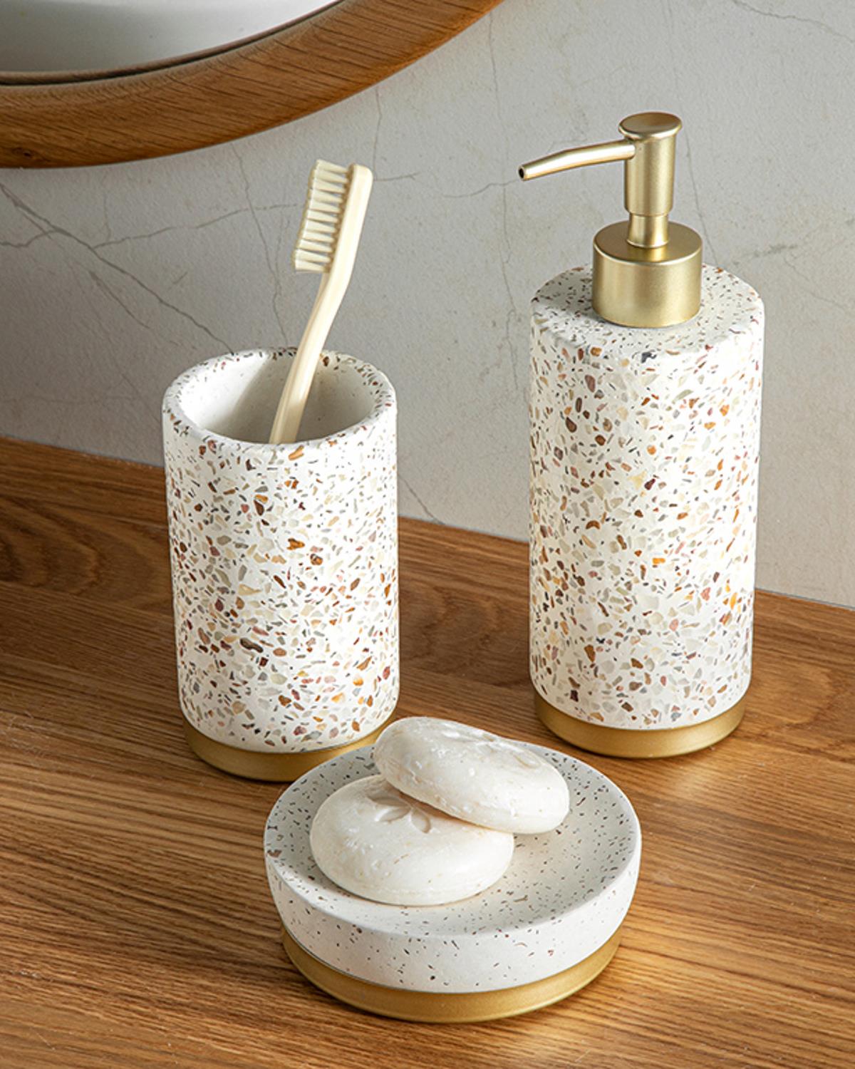 Terazzo Banyo Seti 7,1x20+7,1x6+10,9x3 cm Taş Rengi