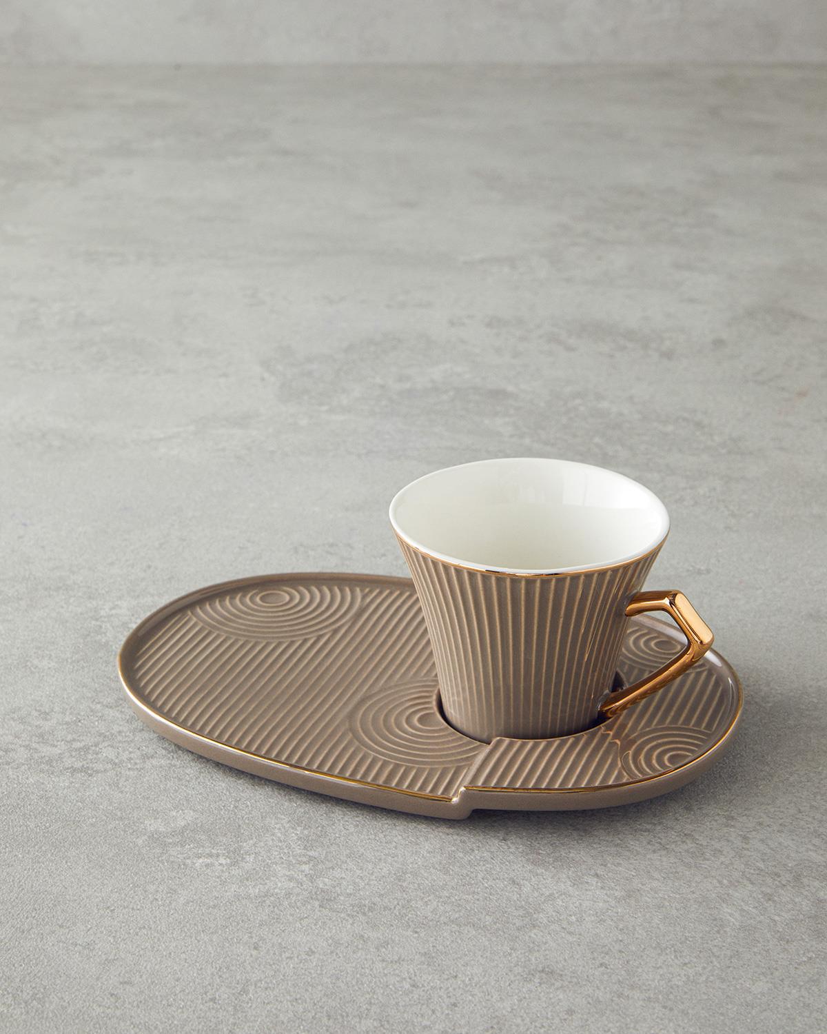 Terra New Bone China Tepsili Kahve Fincan Takımı Vizon
