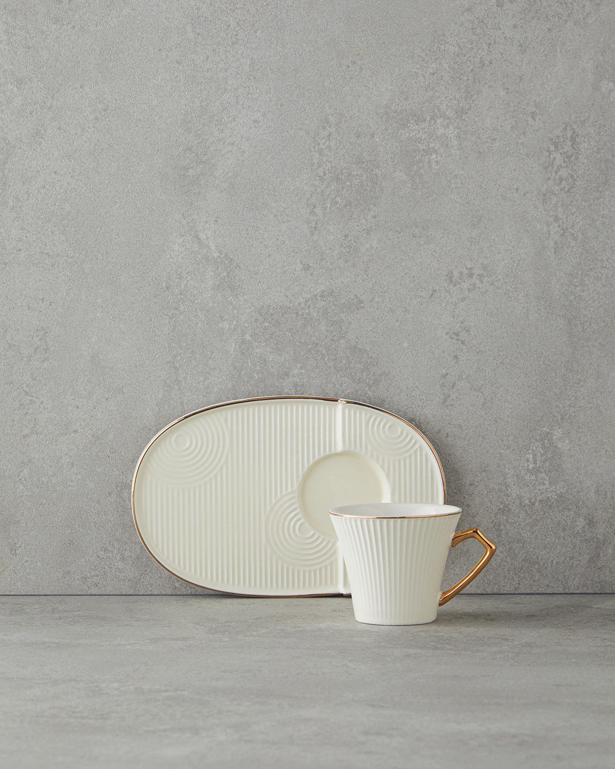 Terra New Bone China Tepsili Kahve Fincan Takımı Beyaz