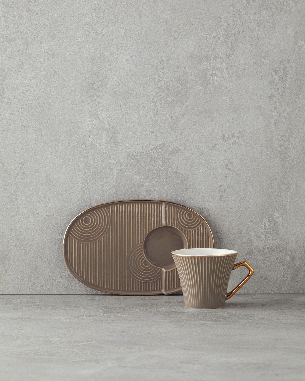 Terra New Bone China Tepsili Kahve Fincan Takımı Vizon