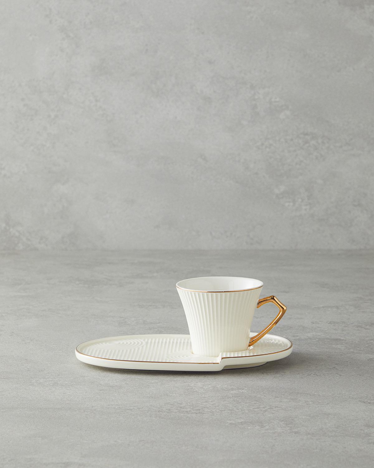 Terra New Bone China Tepsili Kahve Fincan Takımı Beyaz