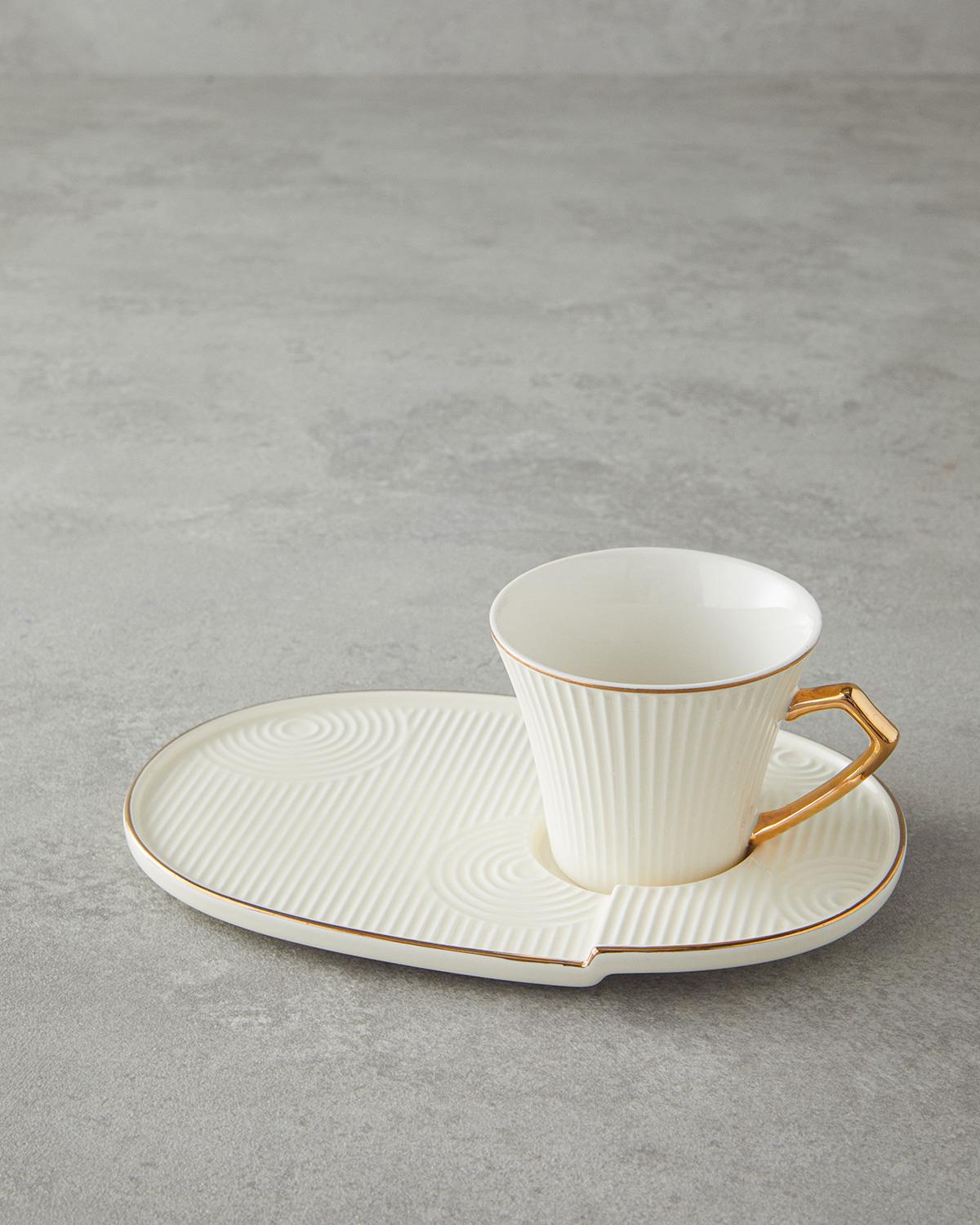 Terra New Bone China Tepsili Kahve Fincan Takımı Beyaz