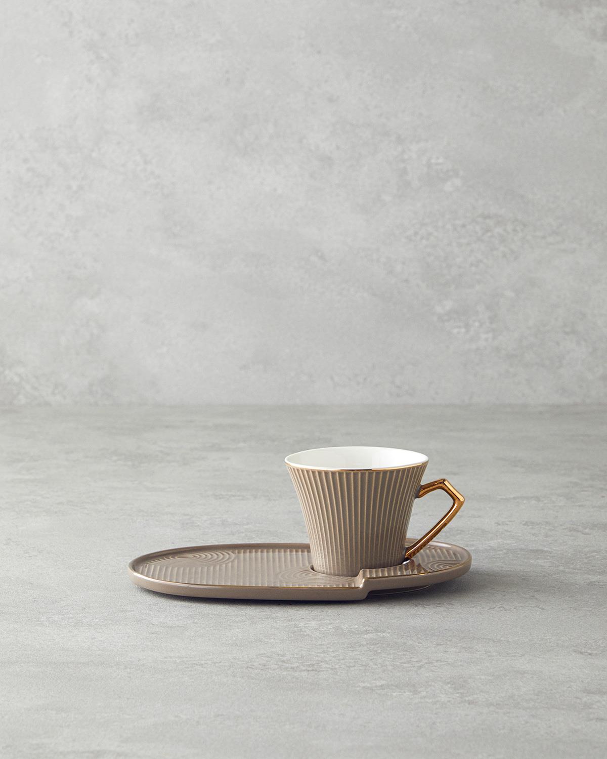 Terra New Bone China Tepsili Kahve Fincan Takımı Vizon