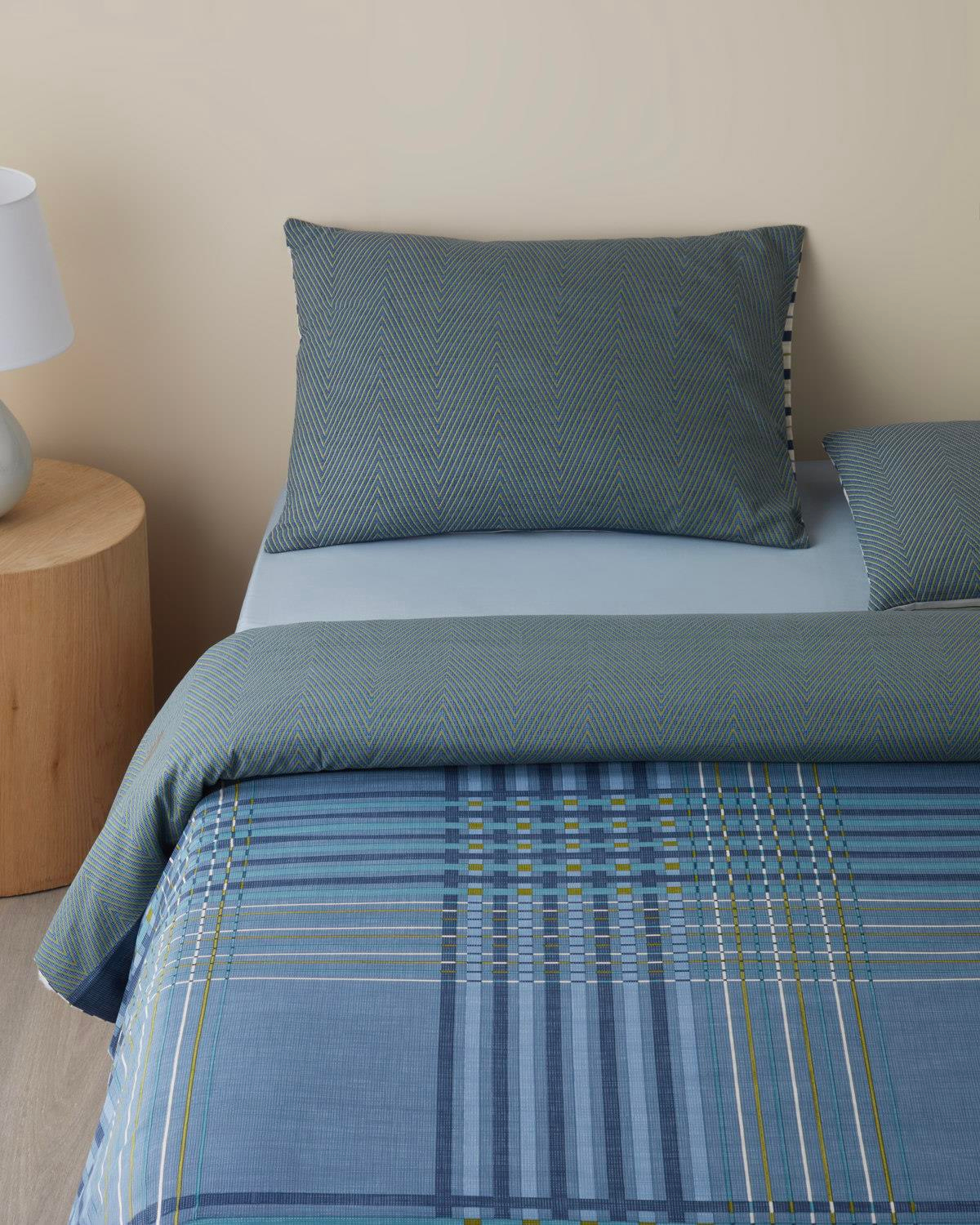 Textured Grid Kolay Ütülenir Çift Kişilik Nevresim Takımı 200x220 cm Lacivert