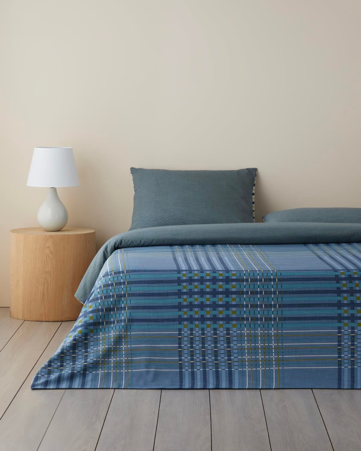 Textured Grid Kolay Ütülenir Çift Kişilik Nevresim Takımı 200x220 cm Lacivert