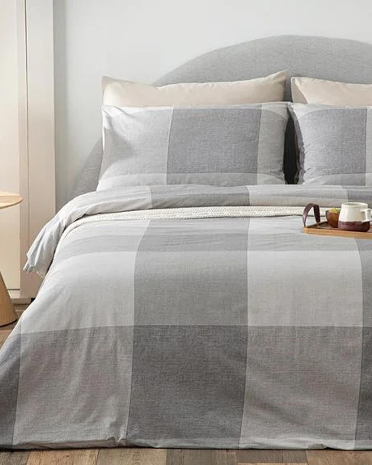 Textured Plaid Pamuklu Super King Nevresim Seti 260x220 cm Gri