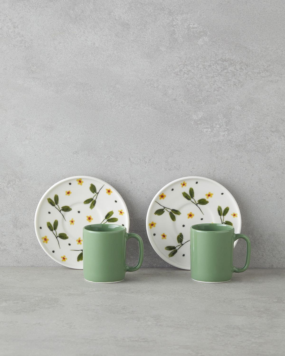 Thalia Bone Porselen 4 Parça 2 Kişilik Kahve Fincan Takımı 90 ml Yeşil