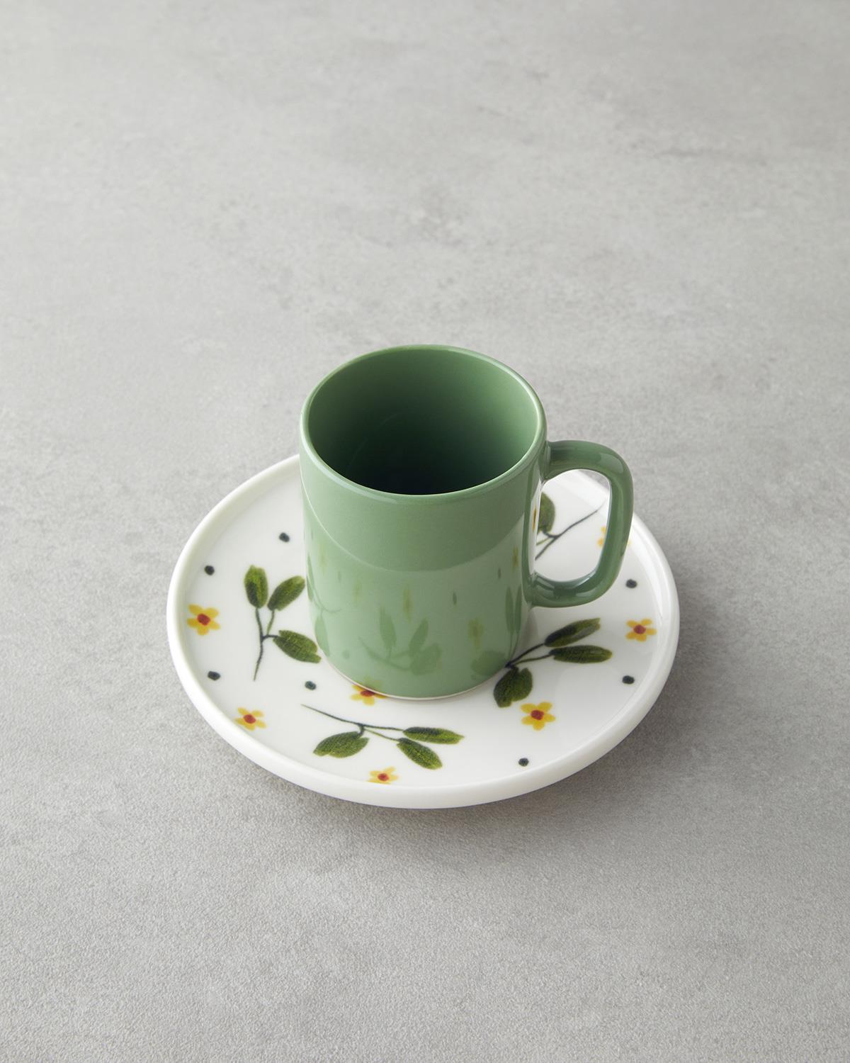 Thalia Bone Porselen 4 Parça 2 Kişilik Kahve Fincan Takımı 90 ml Yeşil