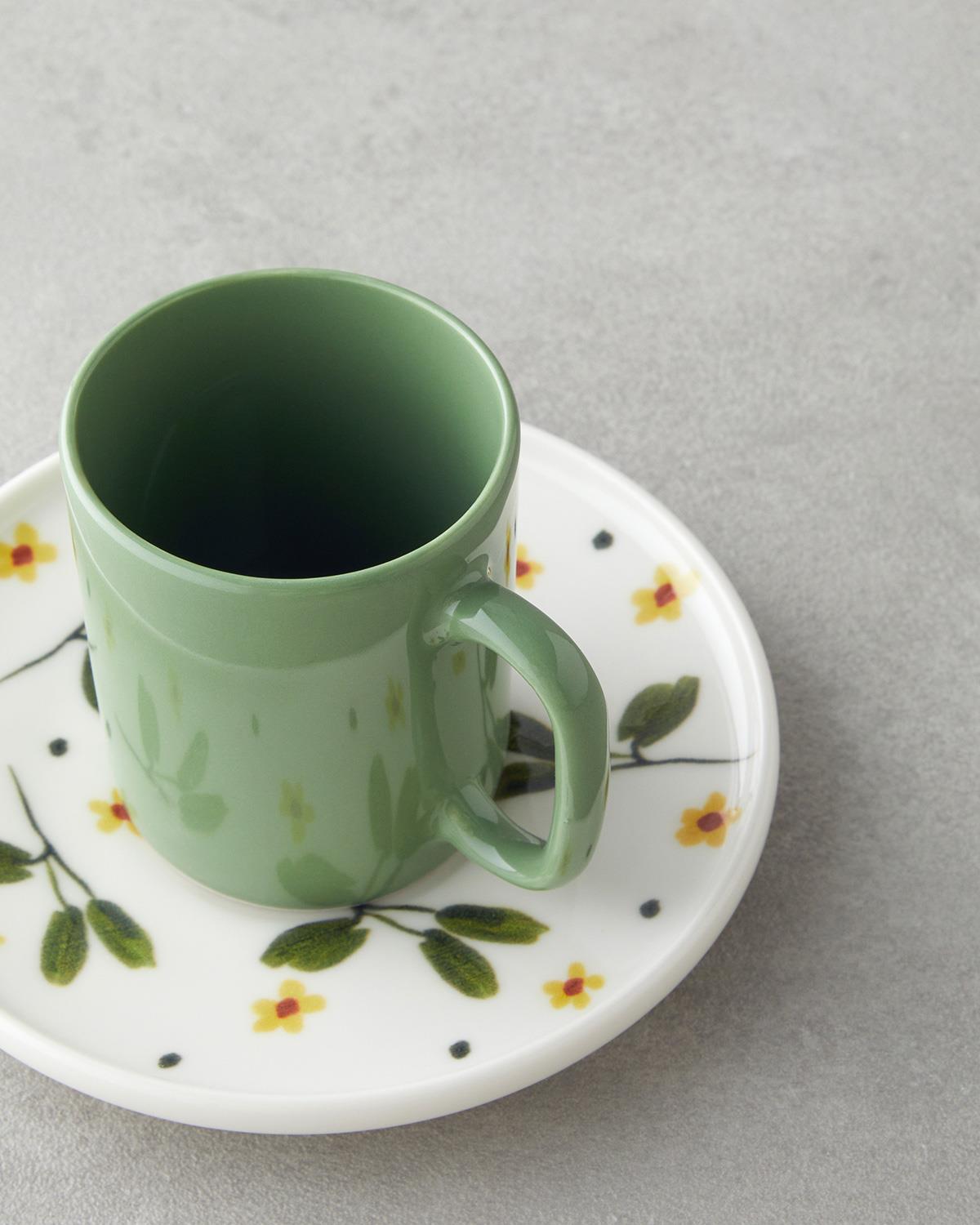 Thalia Bone Porselen 4 Parça 2 Kişilik Kahve Fincan Takımı 90 ml Yeşil